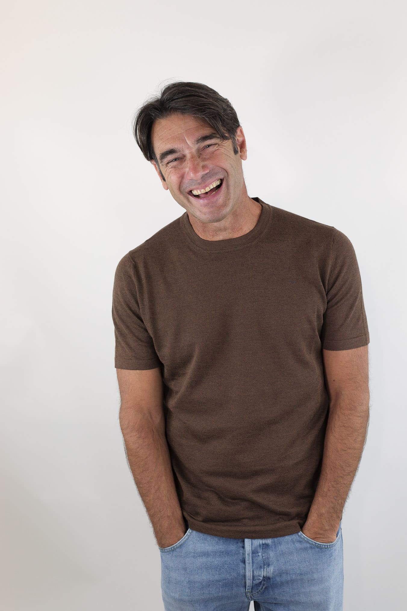 GUARINO T-Shirt Sartoriale Lino Cotone Marrone