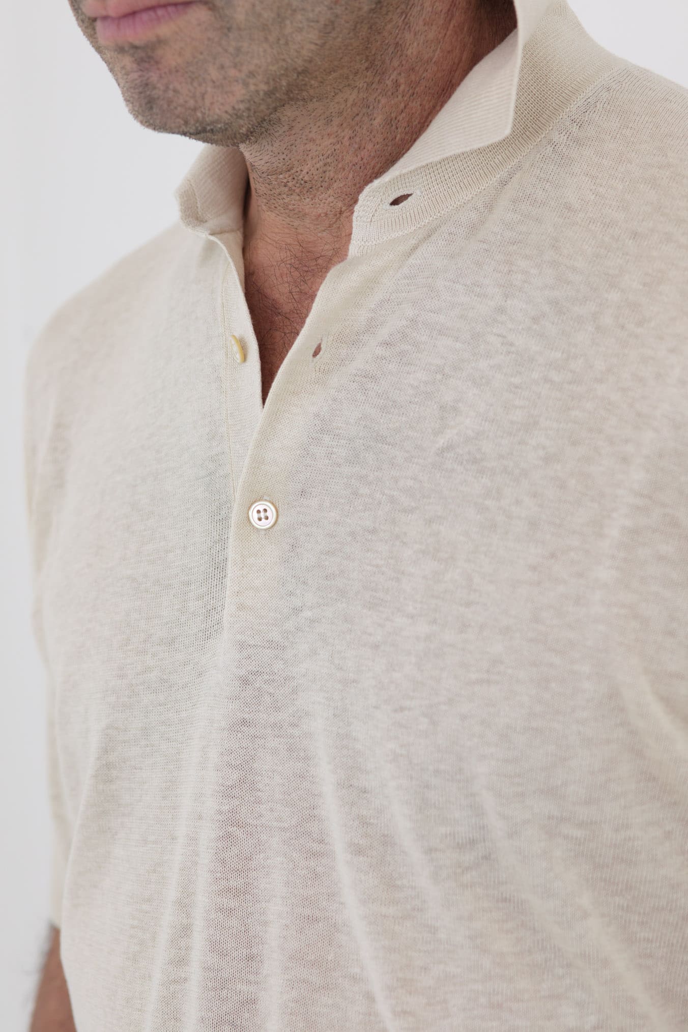 GUARINO Polo Maniche Corte Seta Lino Beige Chiaro