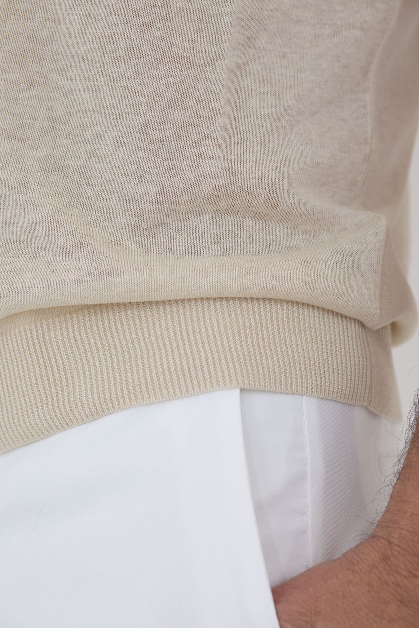 GUARINO Polo Maniche Corte Seta Lino Beige Chiaro