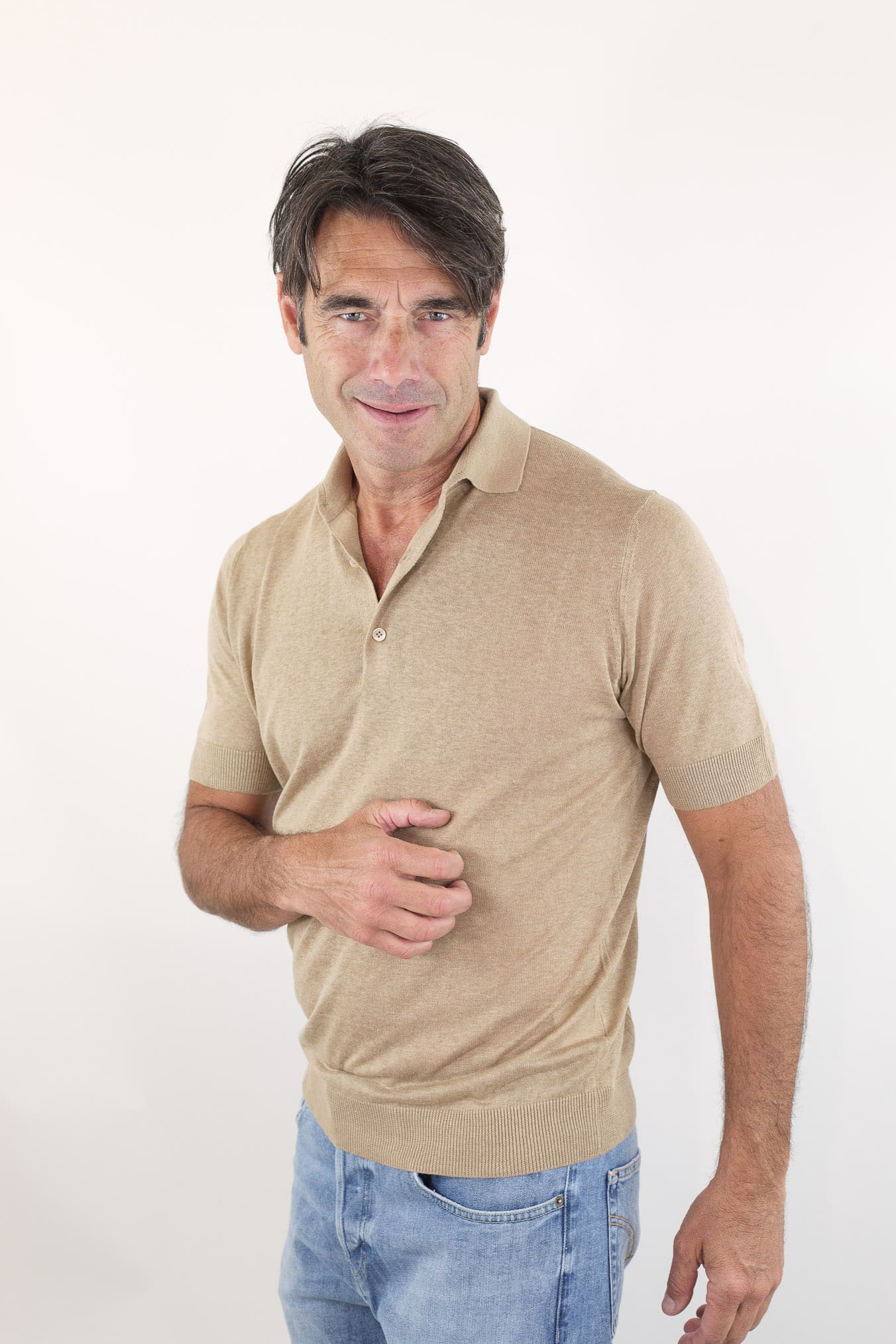 GUARINO Polo Maniche Corte Seta Lino Beige