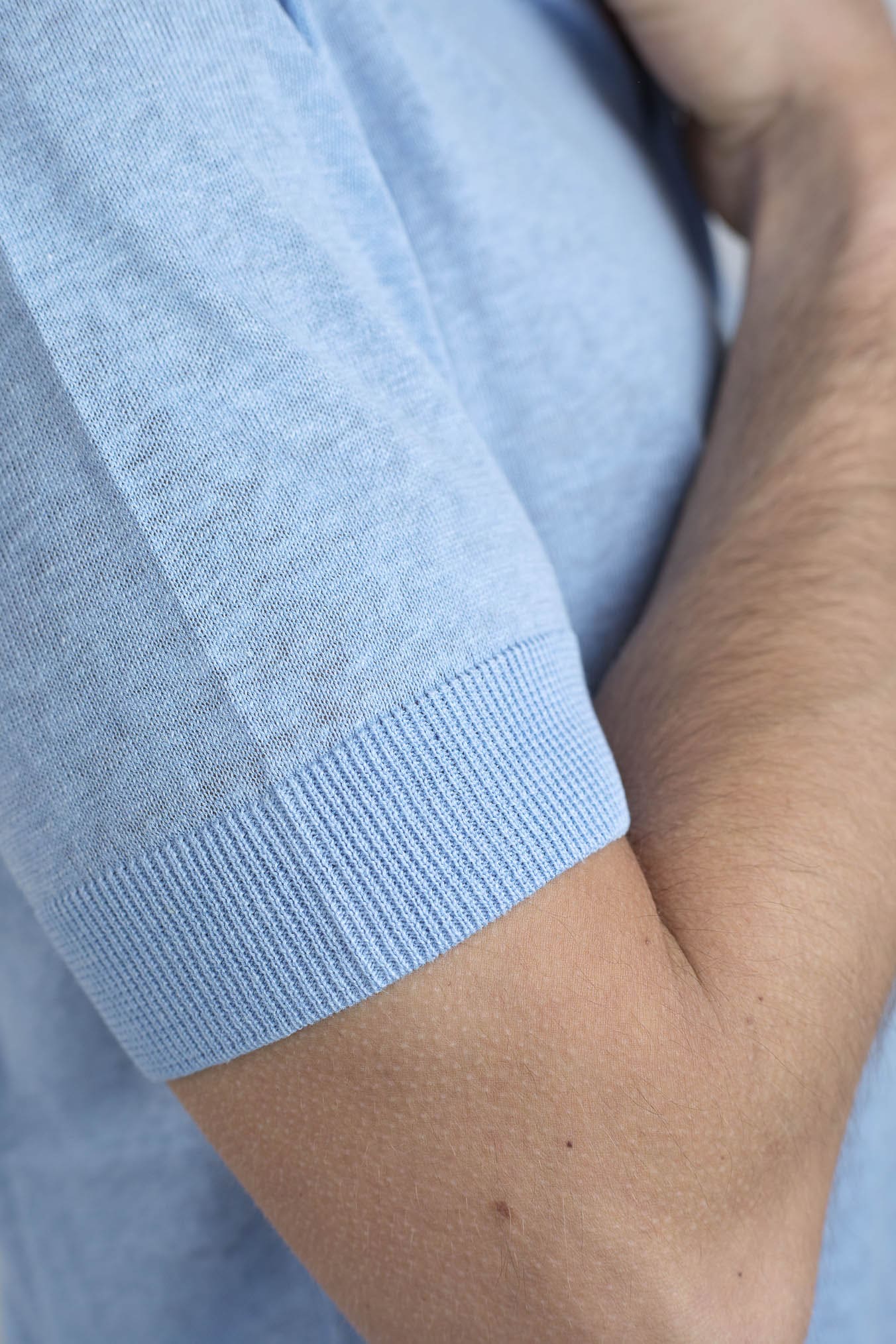 GUARINO Polo Maniche Corte Seta Lino Celeste