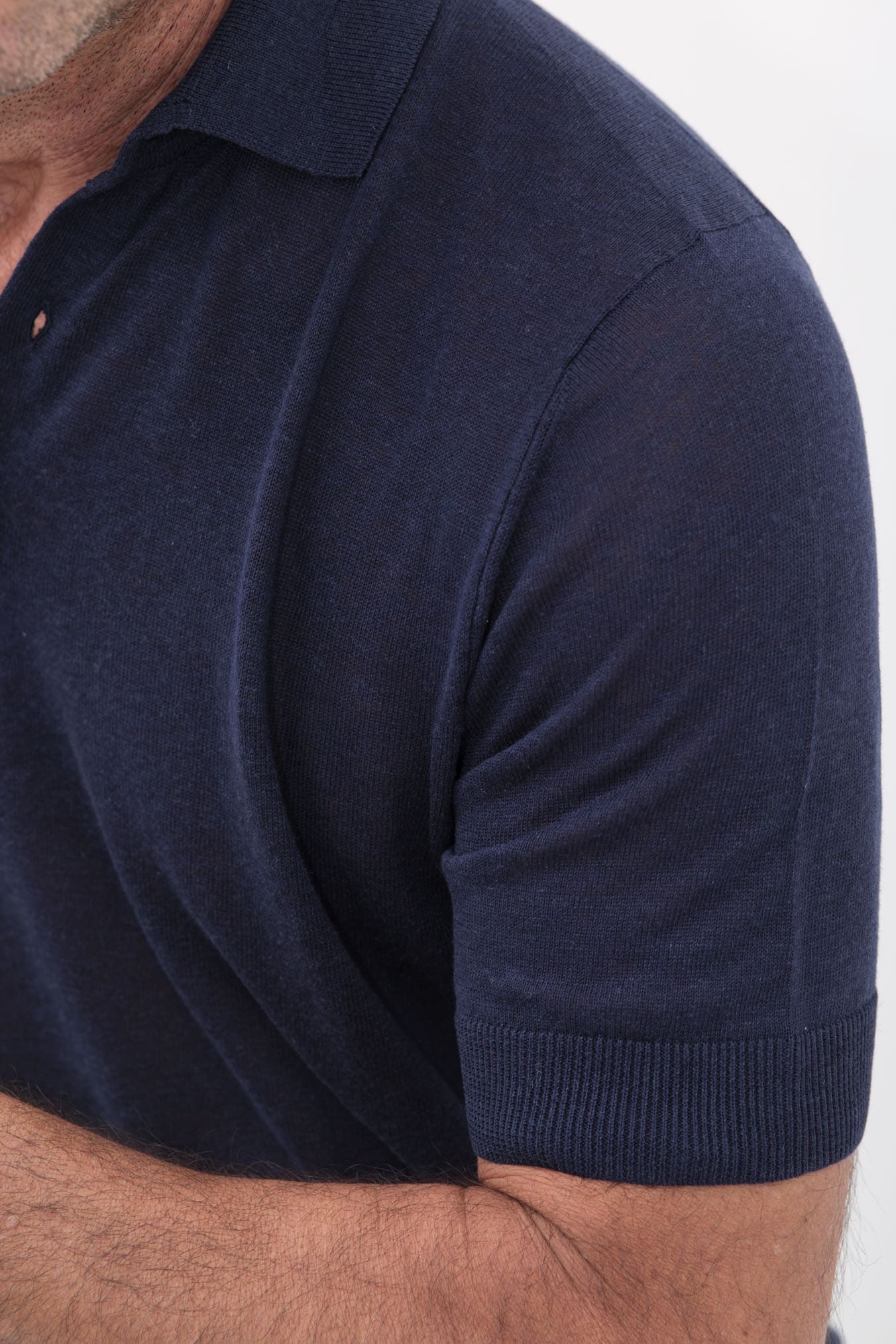 GUARINO Polo Maniche Corte Seta Lino Blu Navy