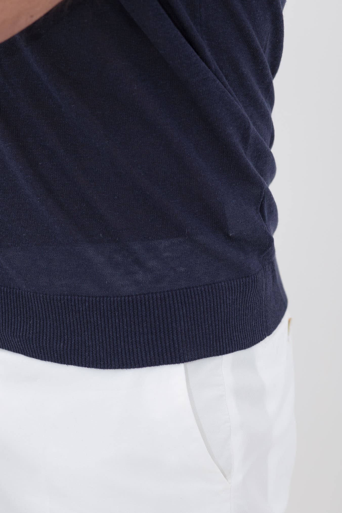 GUARINO Polo Maniche Corte Seta Lino Blu Navy