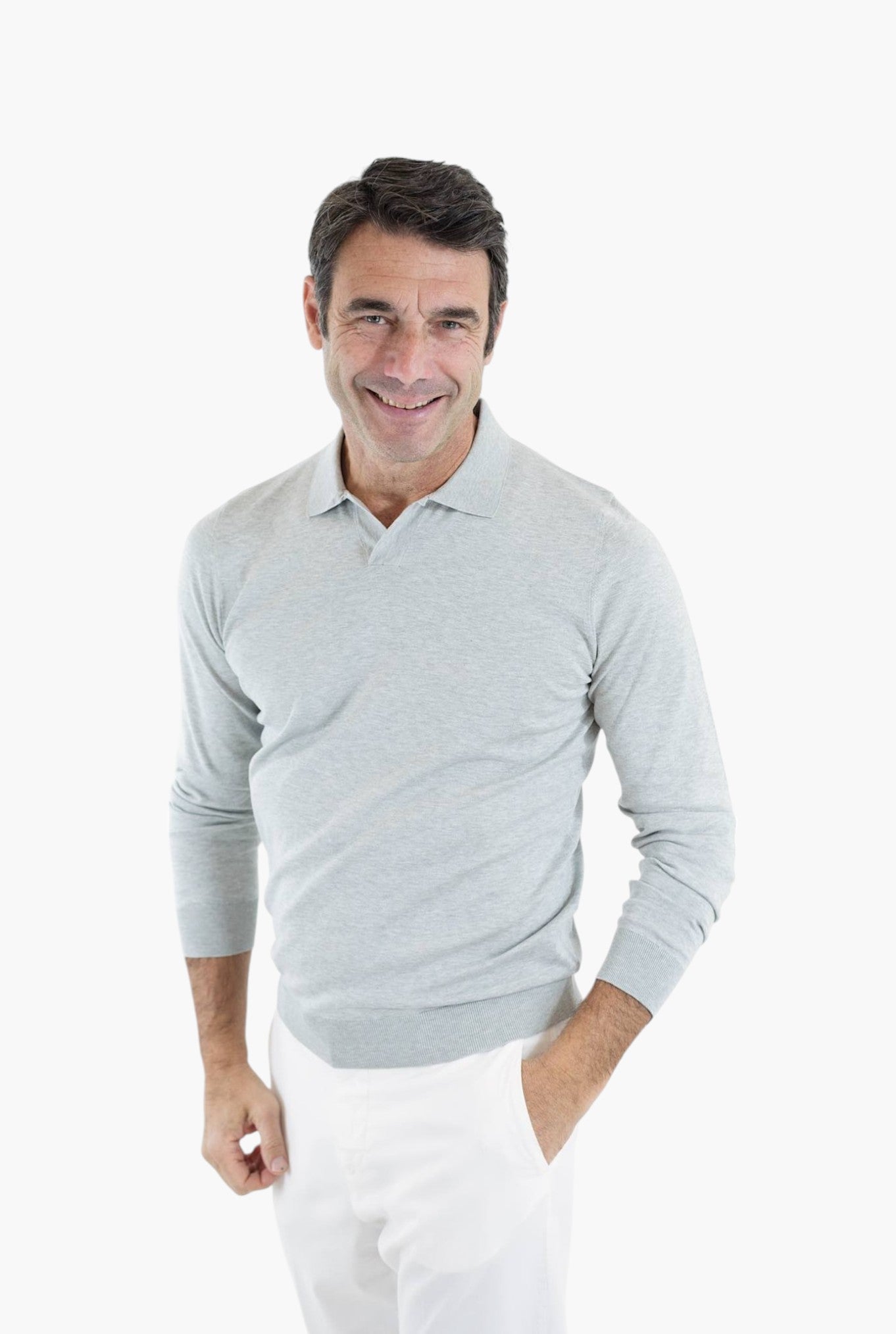 GUARINO Polo Maniche Lunghe Cotone Sea Island Grigio