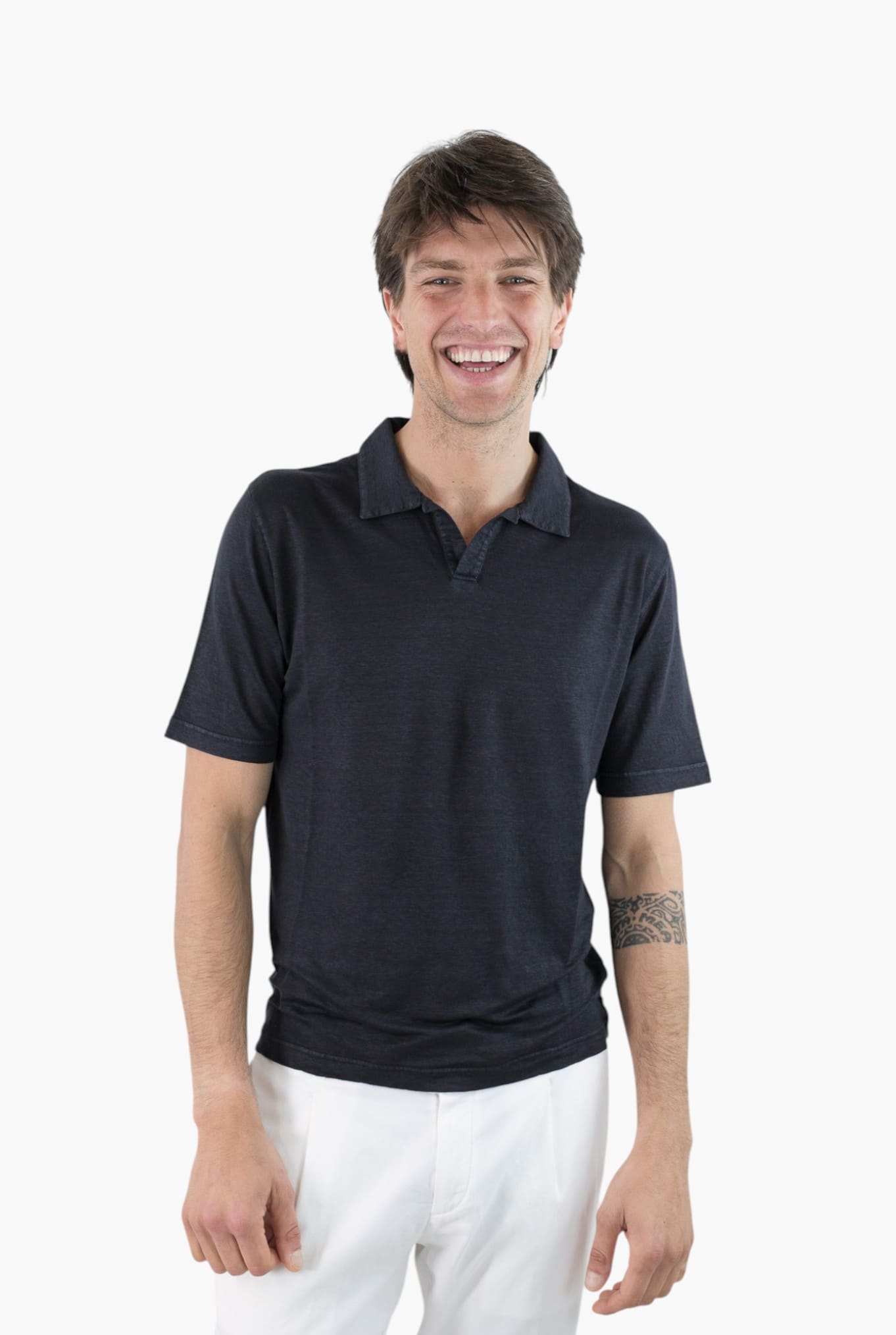 GUARINO Polo Skipper Maniche Corte Lino Blu