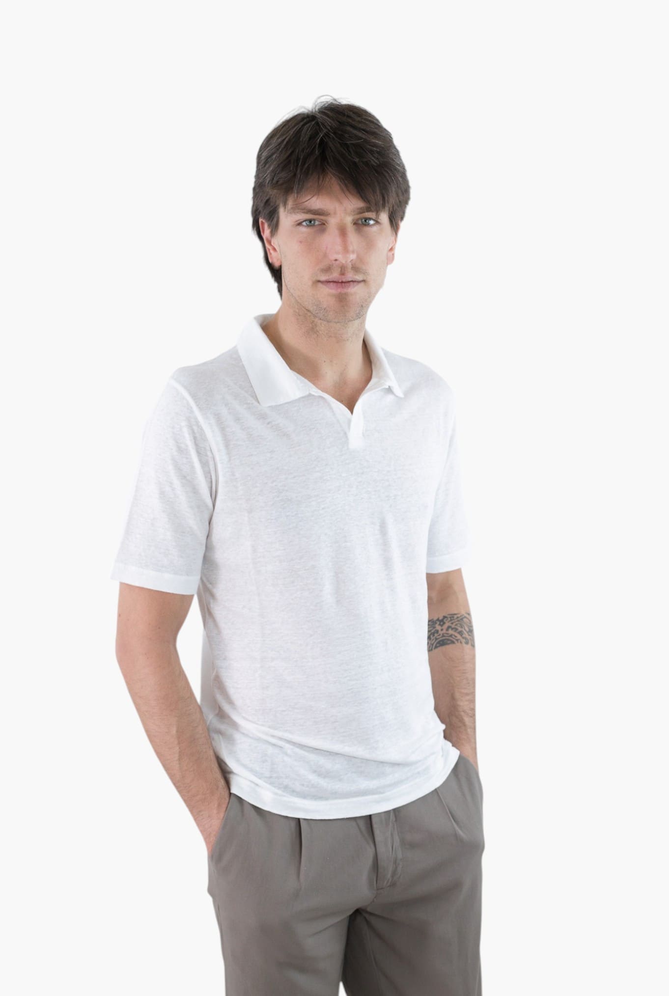 GUARINO Polo Skipper Maniche Corte Lino Bianco