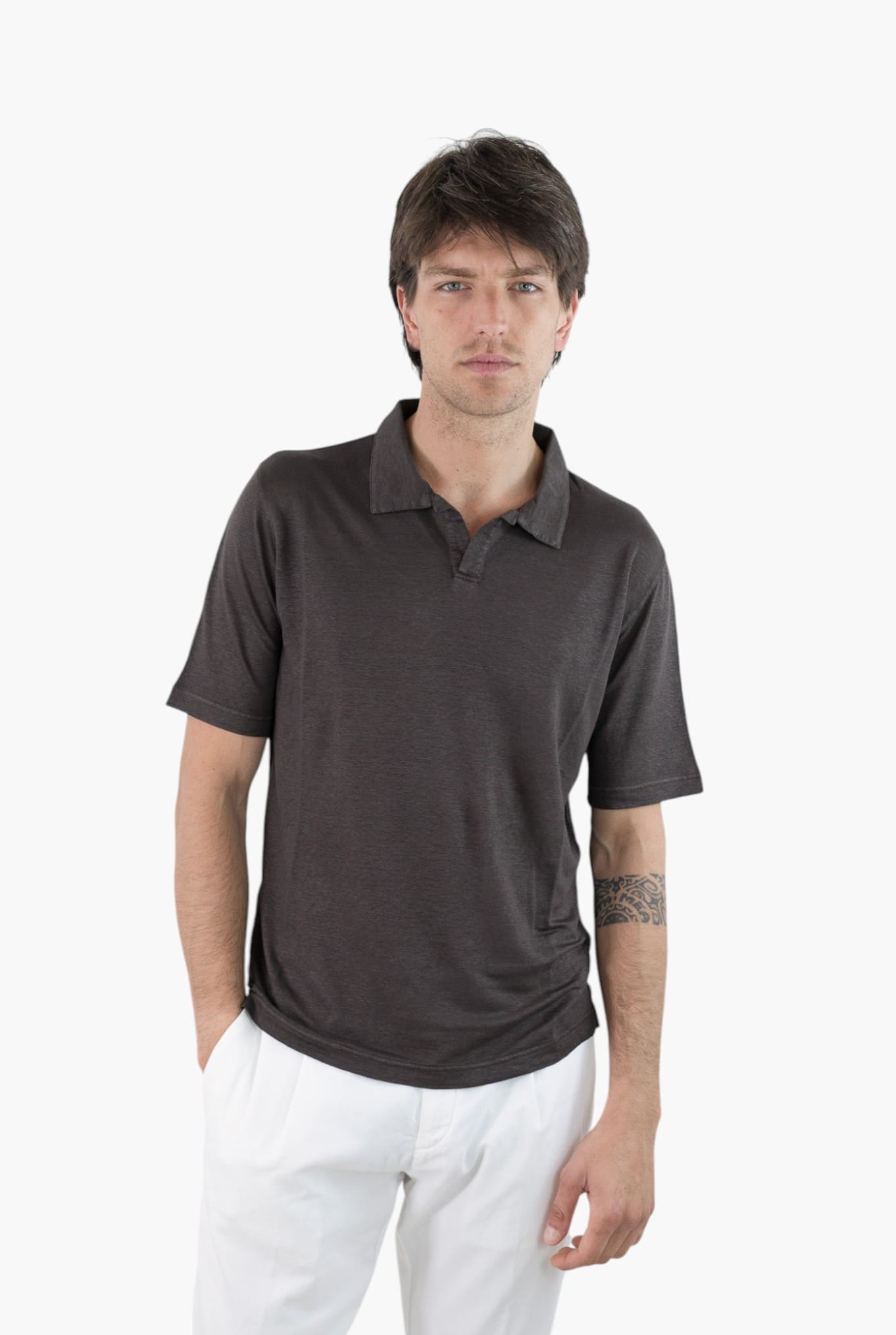 GUARINO Polo Skipper Maniche Corte Lino Marrone