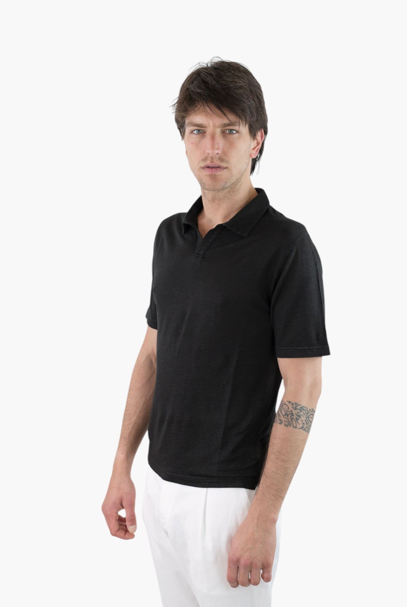 GUARINO Polo Skipper Maniche Corte Lino Nero