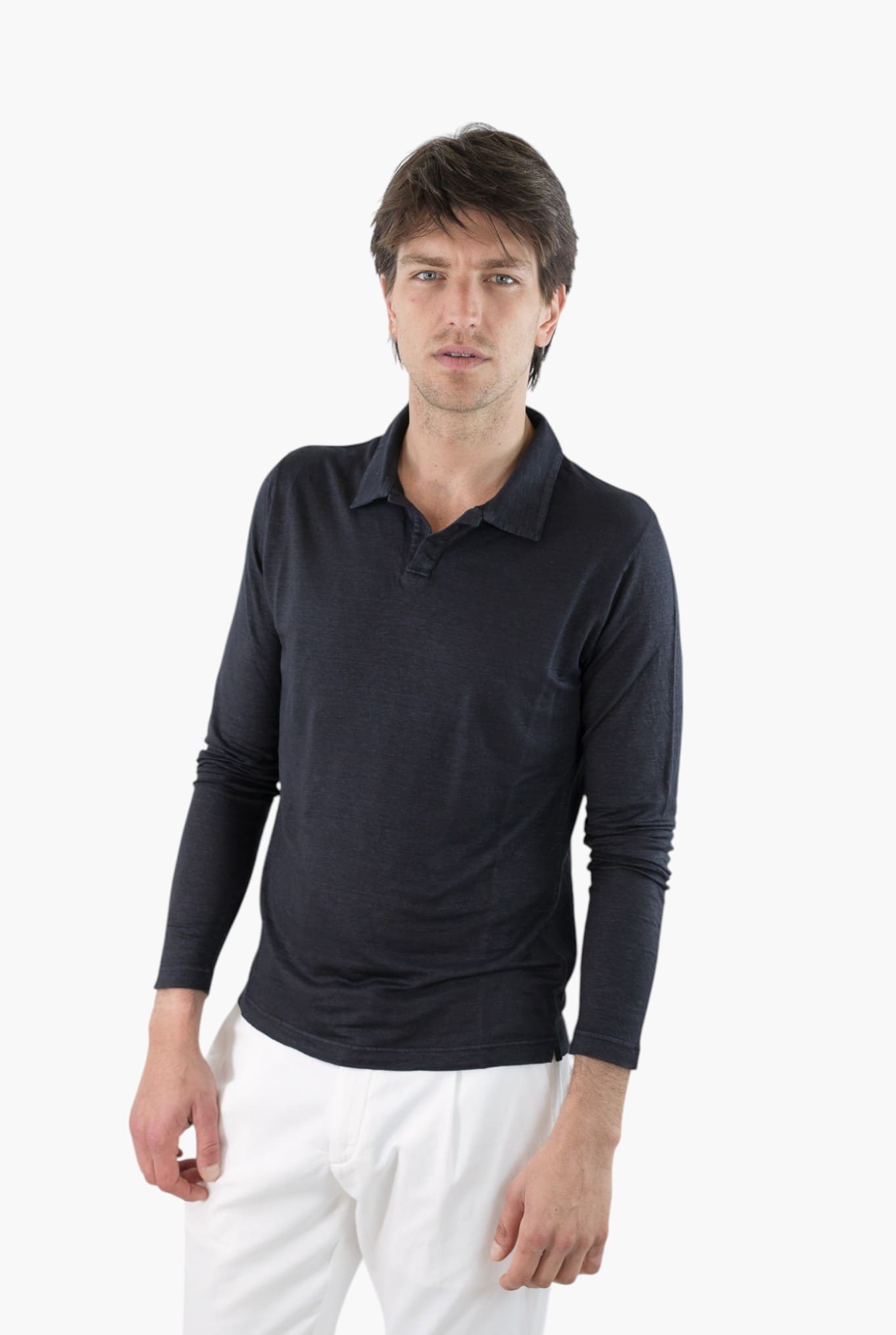 GUARINO Polo Skipper Maniche Lunghe Lino Blu