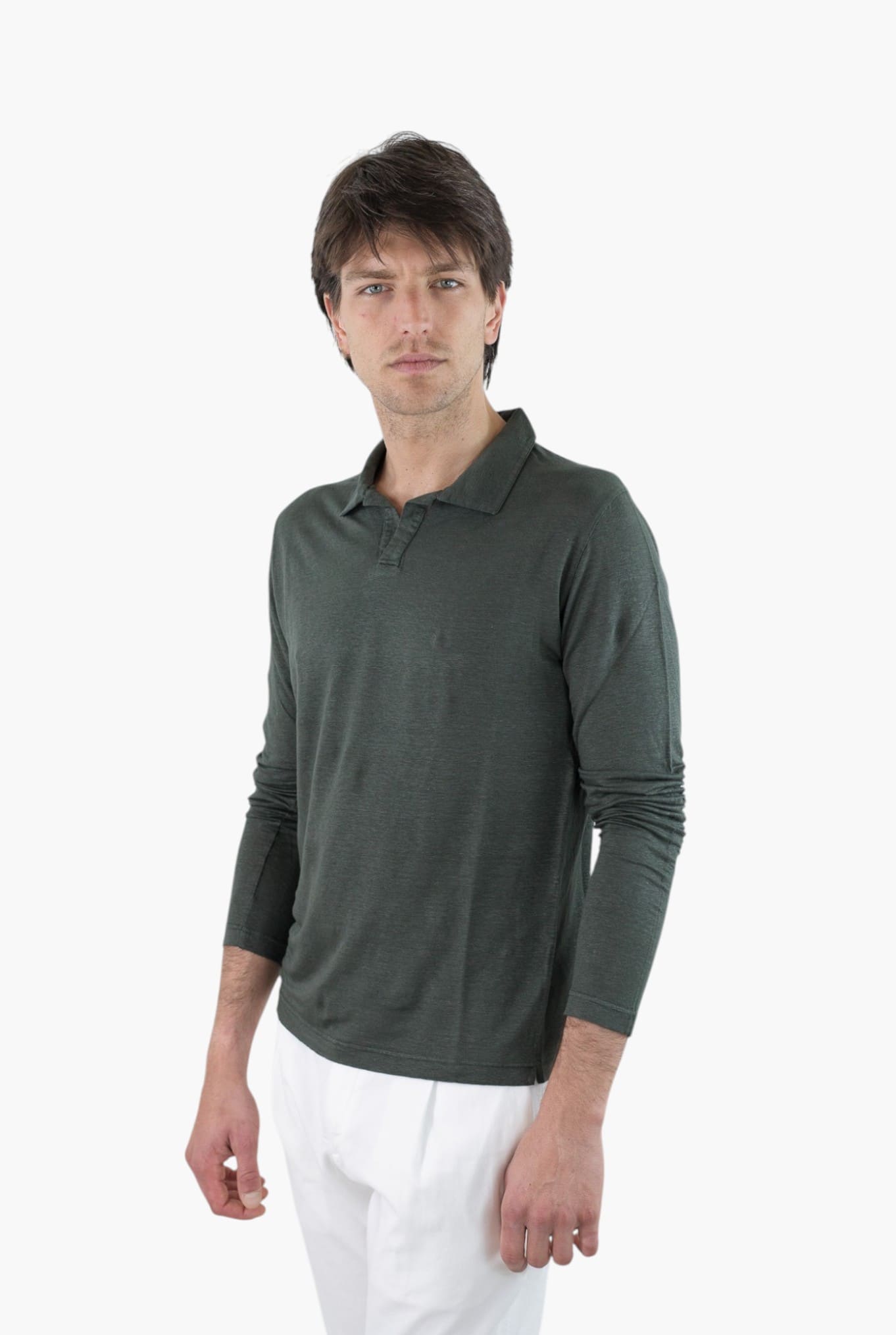 GUARINO Polo Skipper Maniche Lunghe Lino Verde