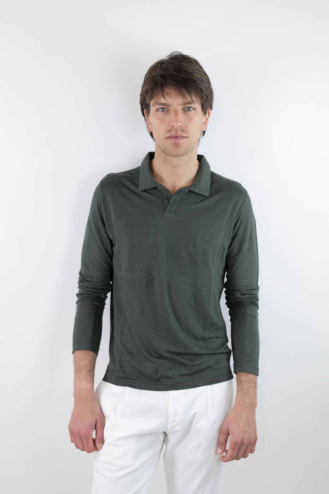 GUARINO Polo Skipper Maniche Lunghe Lino Verde