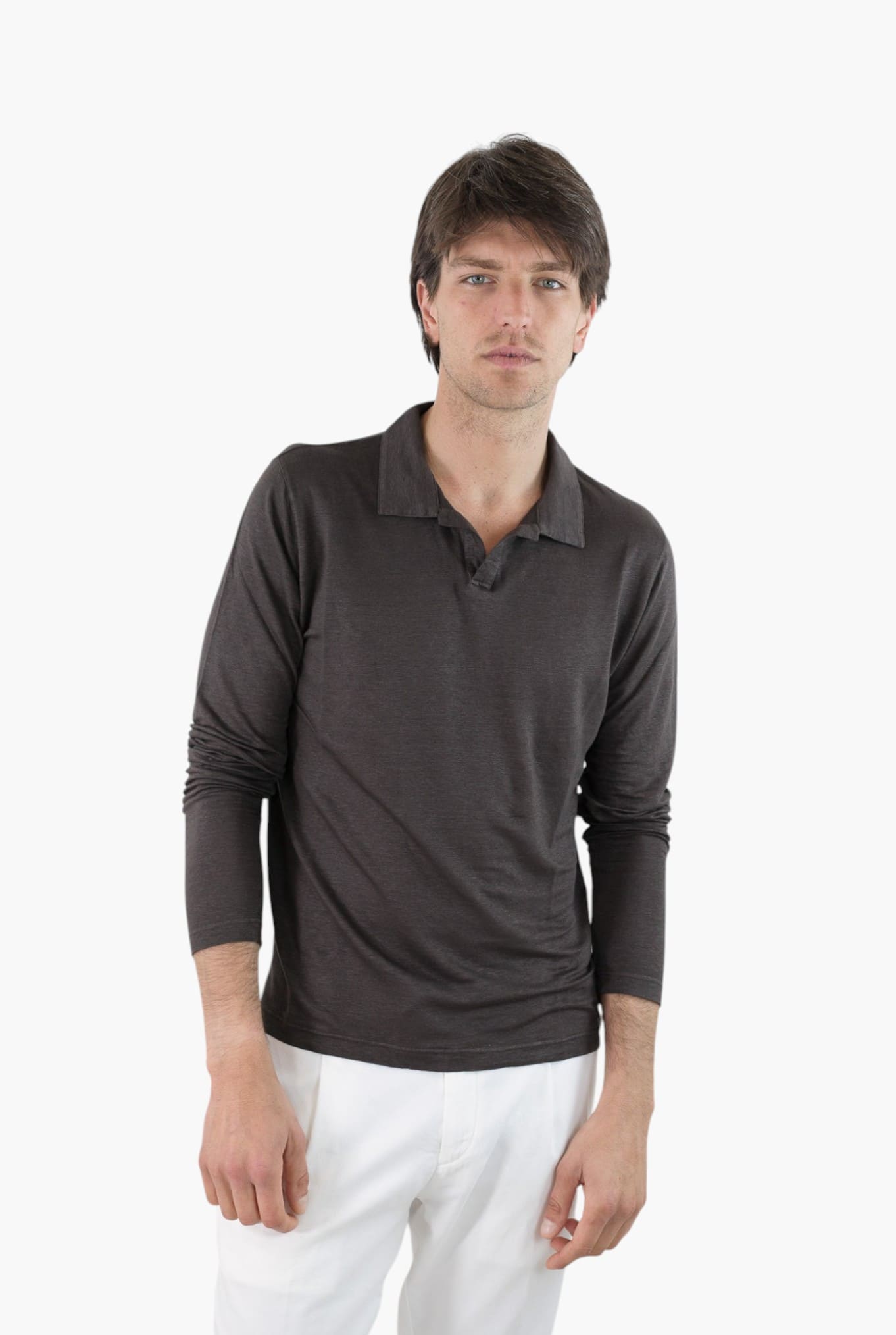 GUARINO Polo Skipper Maniche Lunghe Lino Marrone