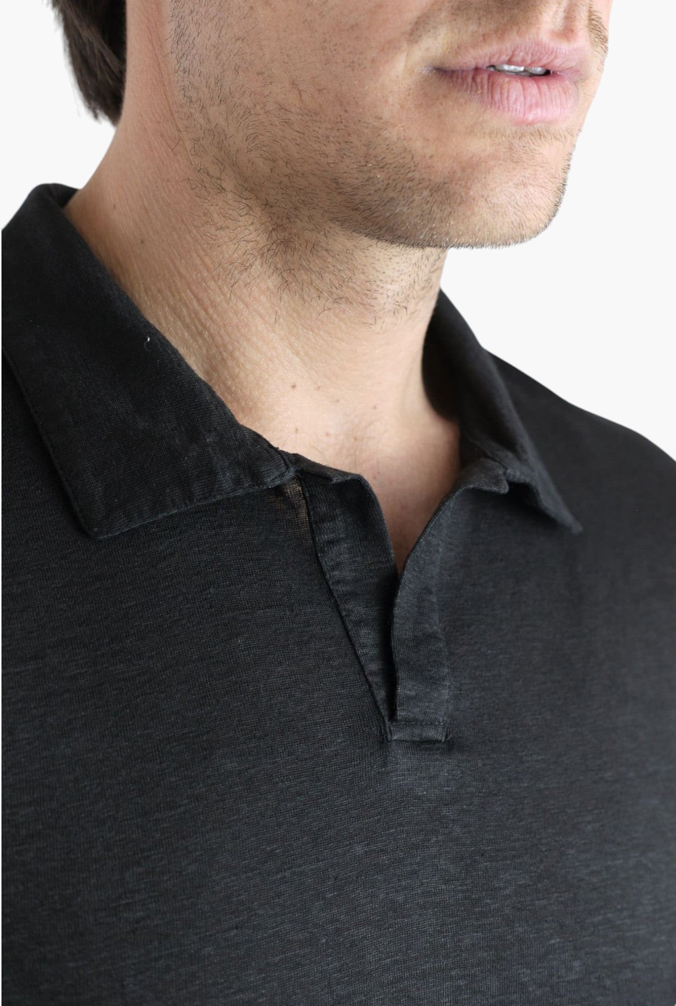 GUARINO Polo Skipper Maniche Lunghe Lino Nero