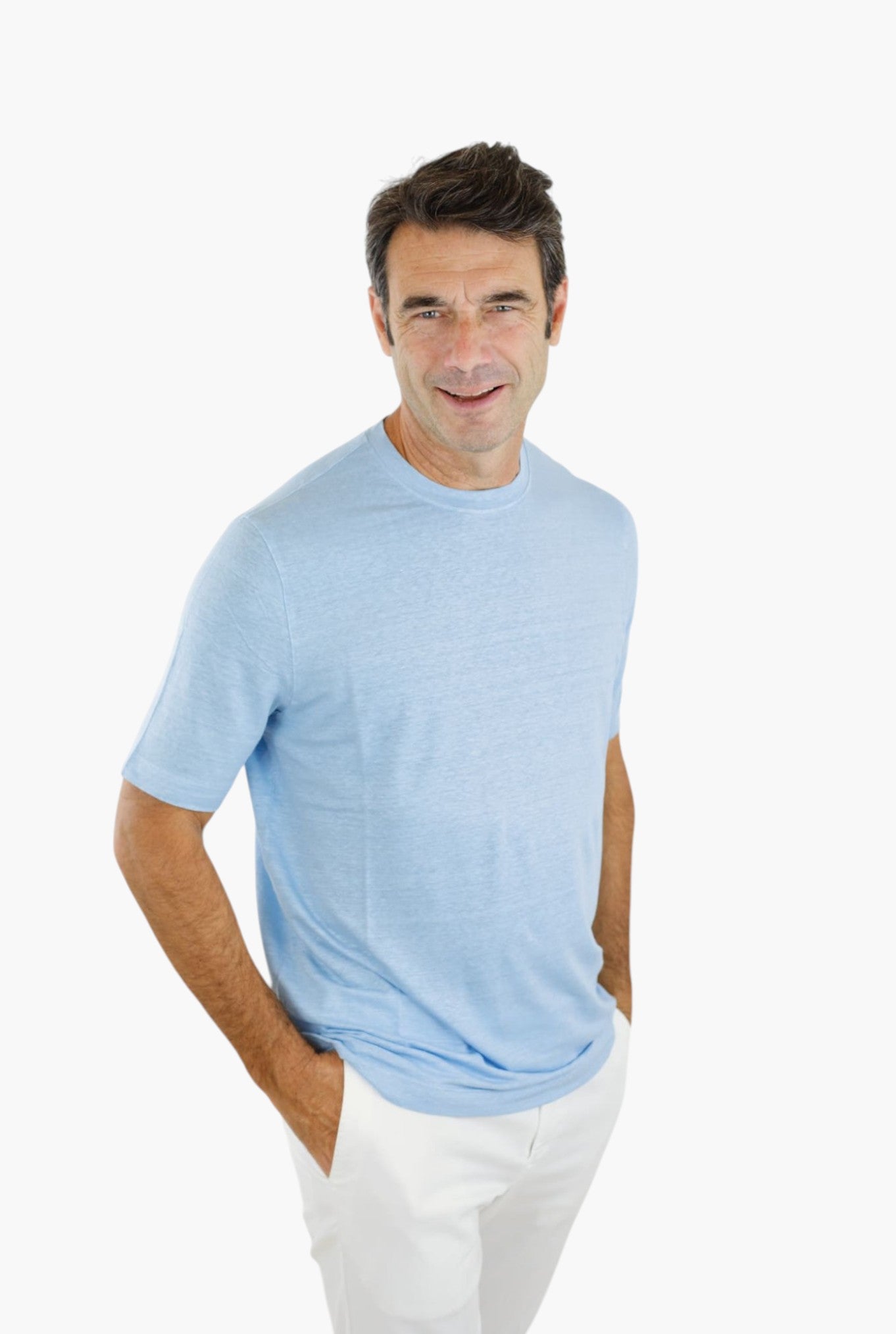 GUARINO T-Shirt Jersey Lino Celeste