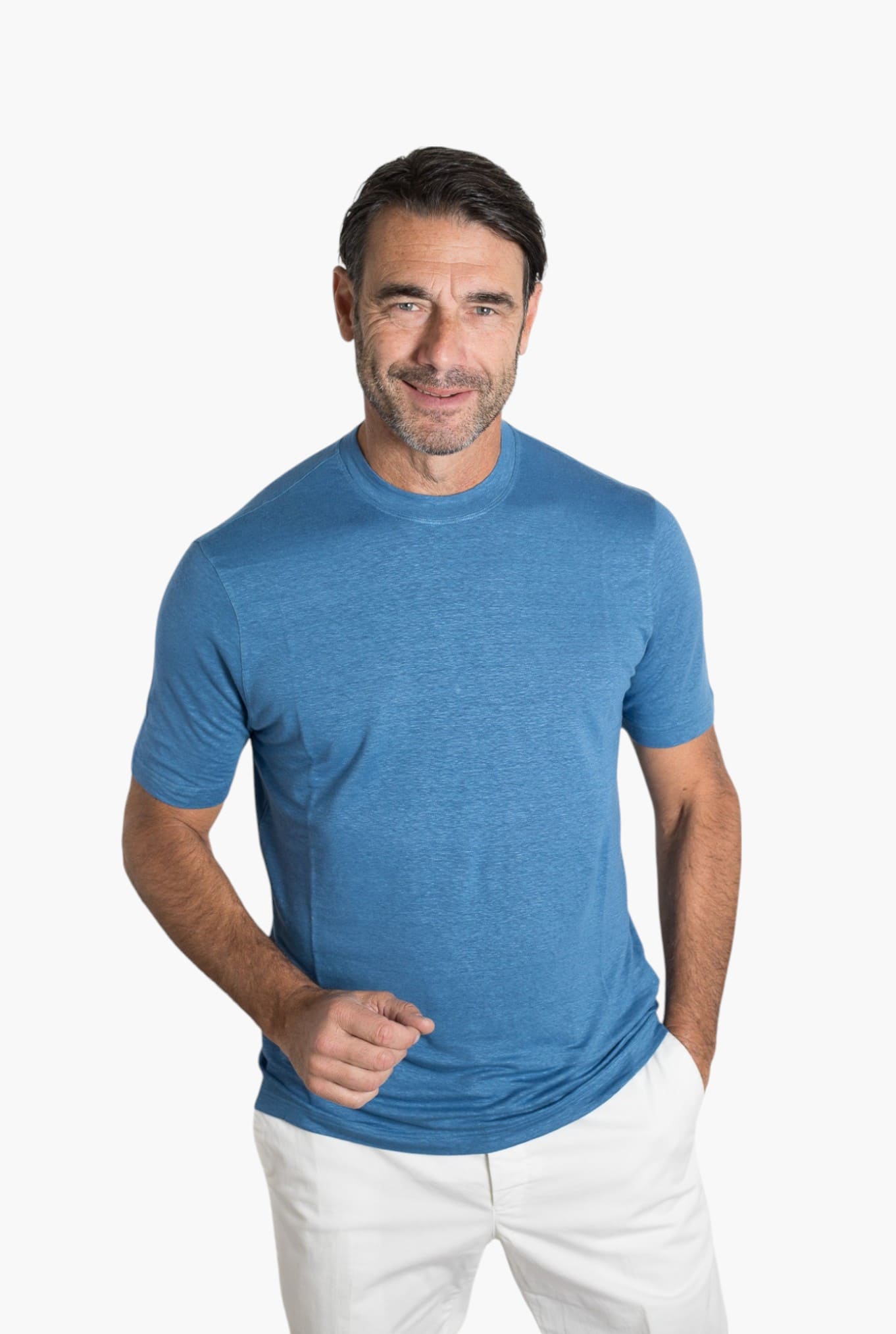 GUARINO T-Shirt Jersey Lino Azzurro