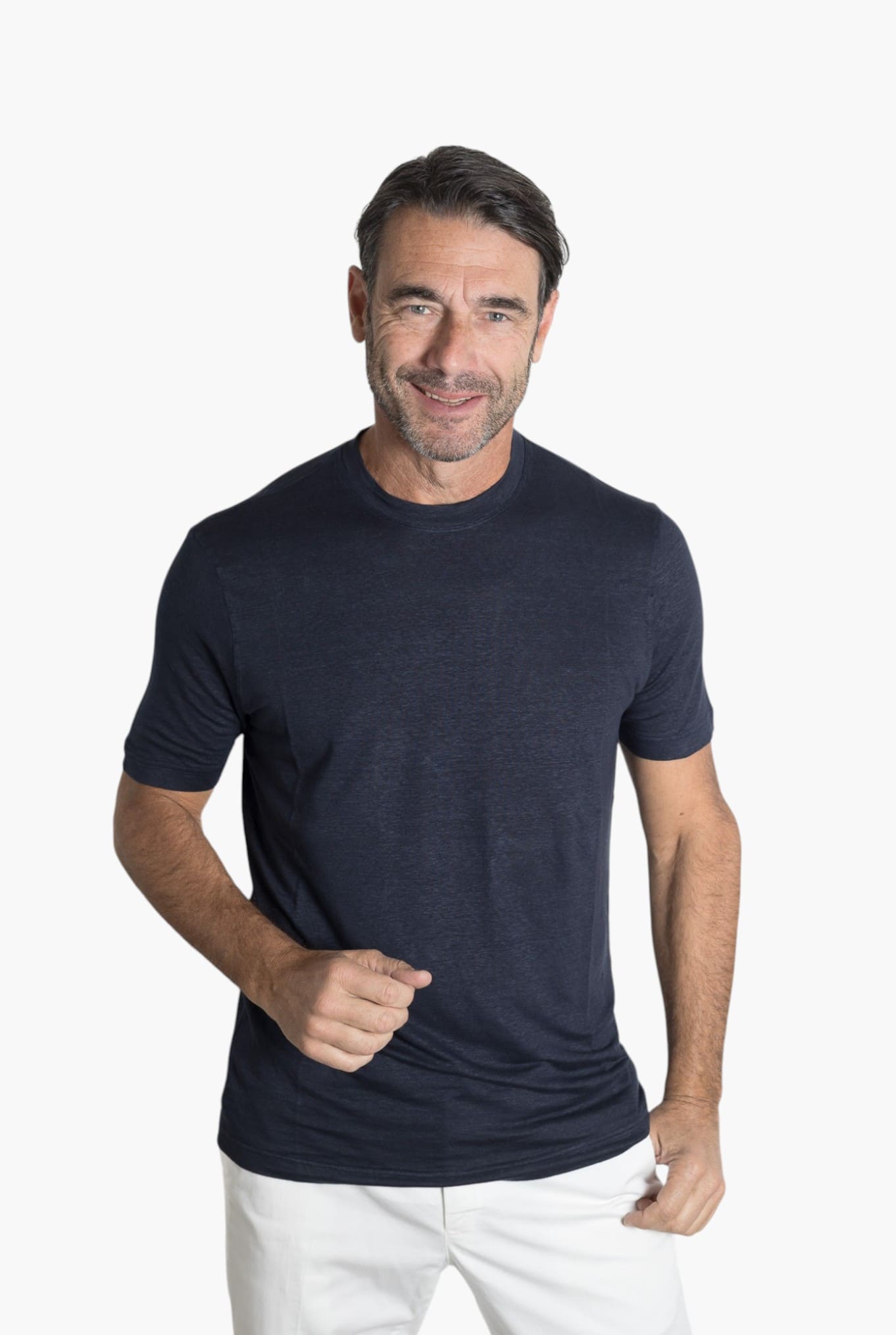 GUARINO T-Shirt Jersey Lino Blu Navy