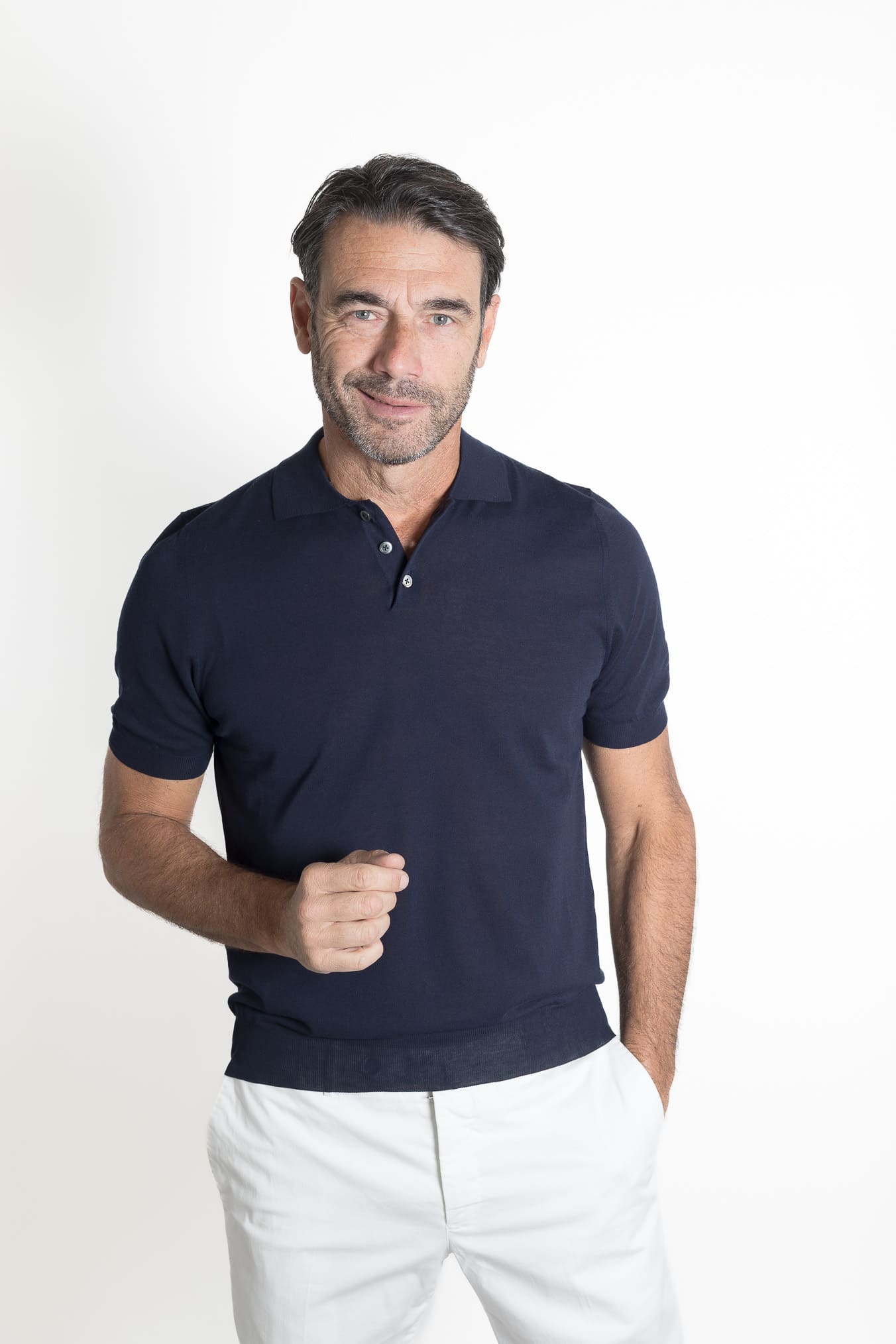 HINDUSTRIE Polo Cotone Crepe Blu Navy