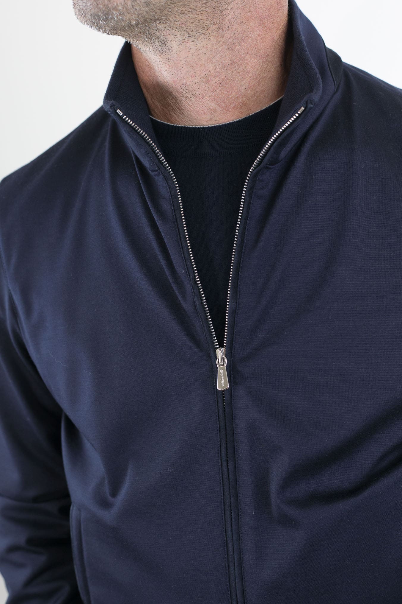 MANDELLI Giubbotto Jersey di Lana Blu Tessuto Loro Piana