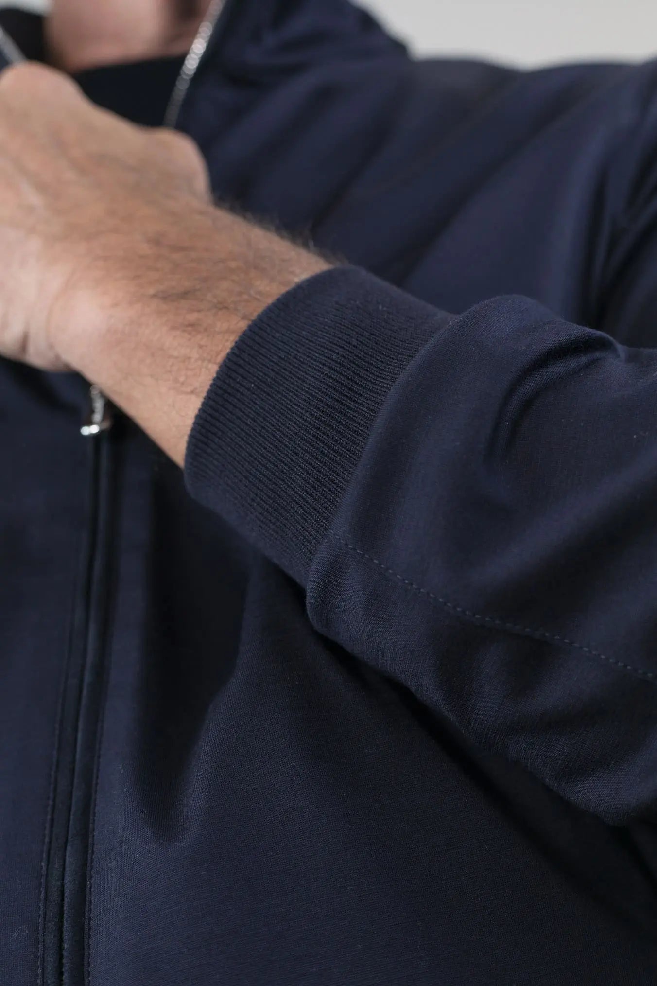 MANDELLI Giubbotto Jersey di Lana Blu Tessuto Loro Piana