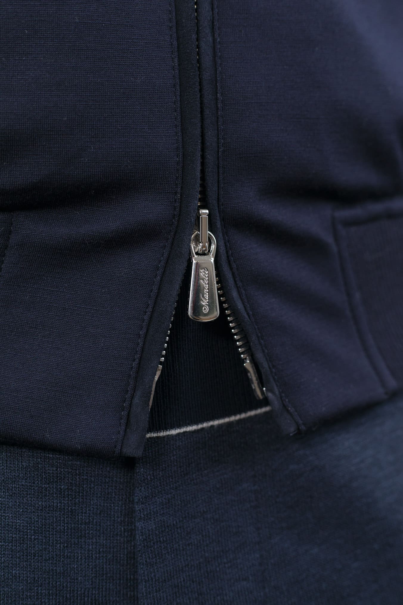 MANDELLI Giubbotto Jersey di Lana Blu Tessuto Loro Piana