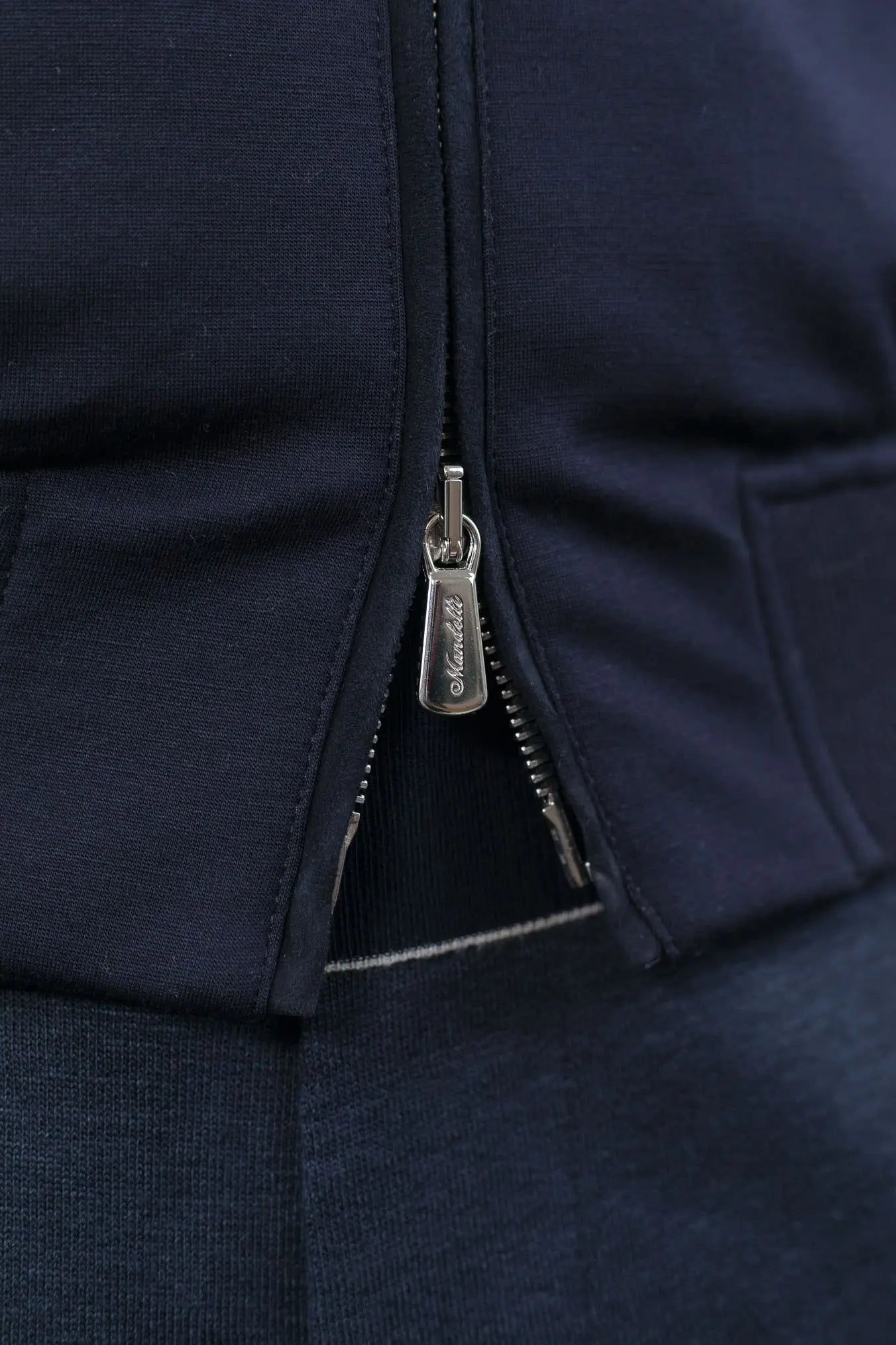MANDELLI Giubbotto Jersey di Lana Blu Tessuto Loro Piana