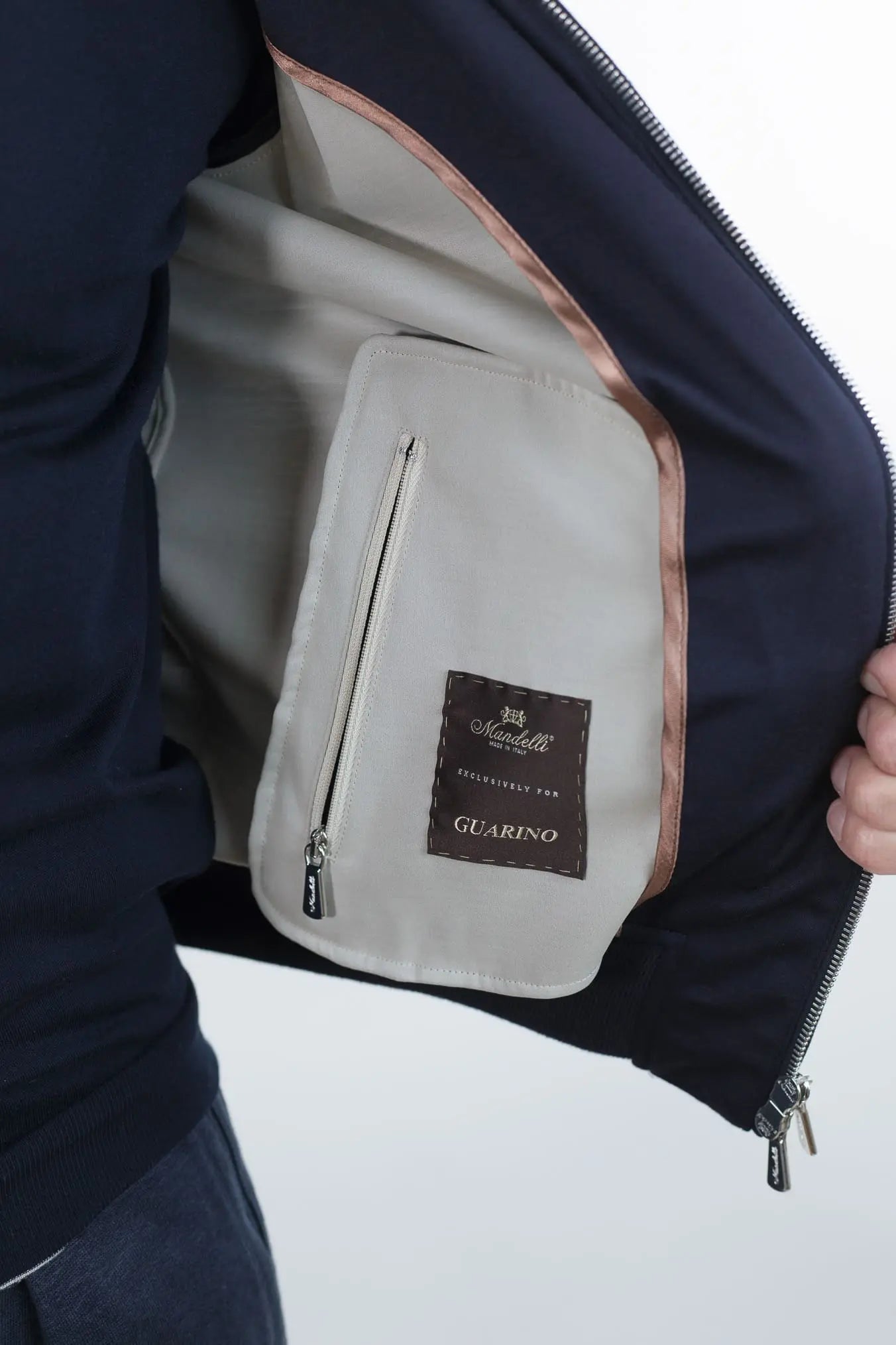 MANDELLI Giubbotto Jersey di Lana Blu Tessuto Loro Piana