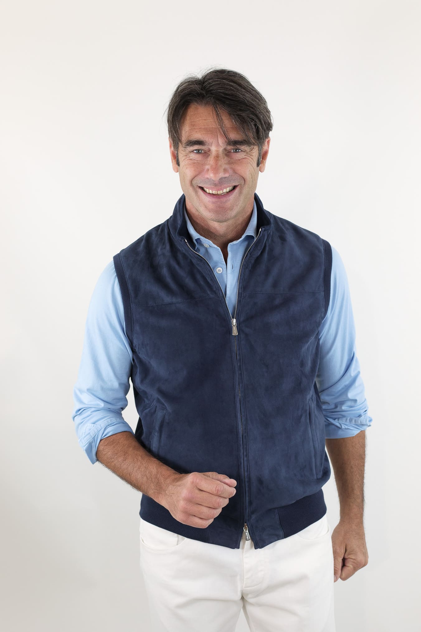 MANDELLI Gilet Suede Celeste Polvere