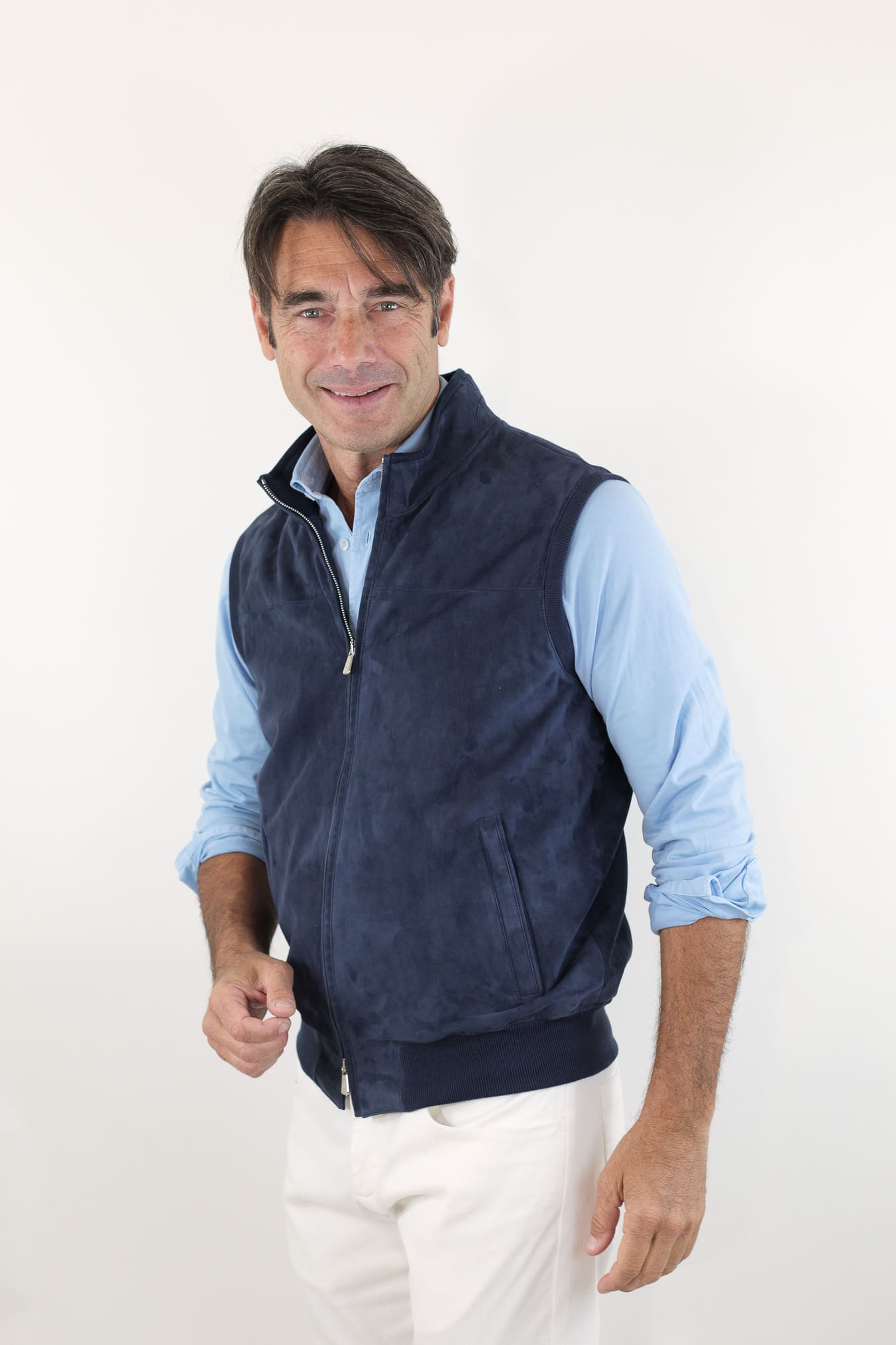 MANDELLI Gilet Suede Celeste Polvere