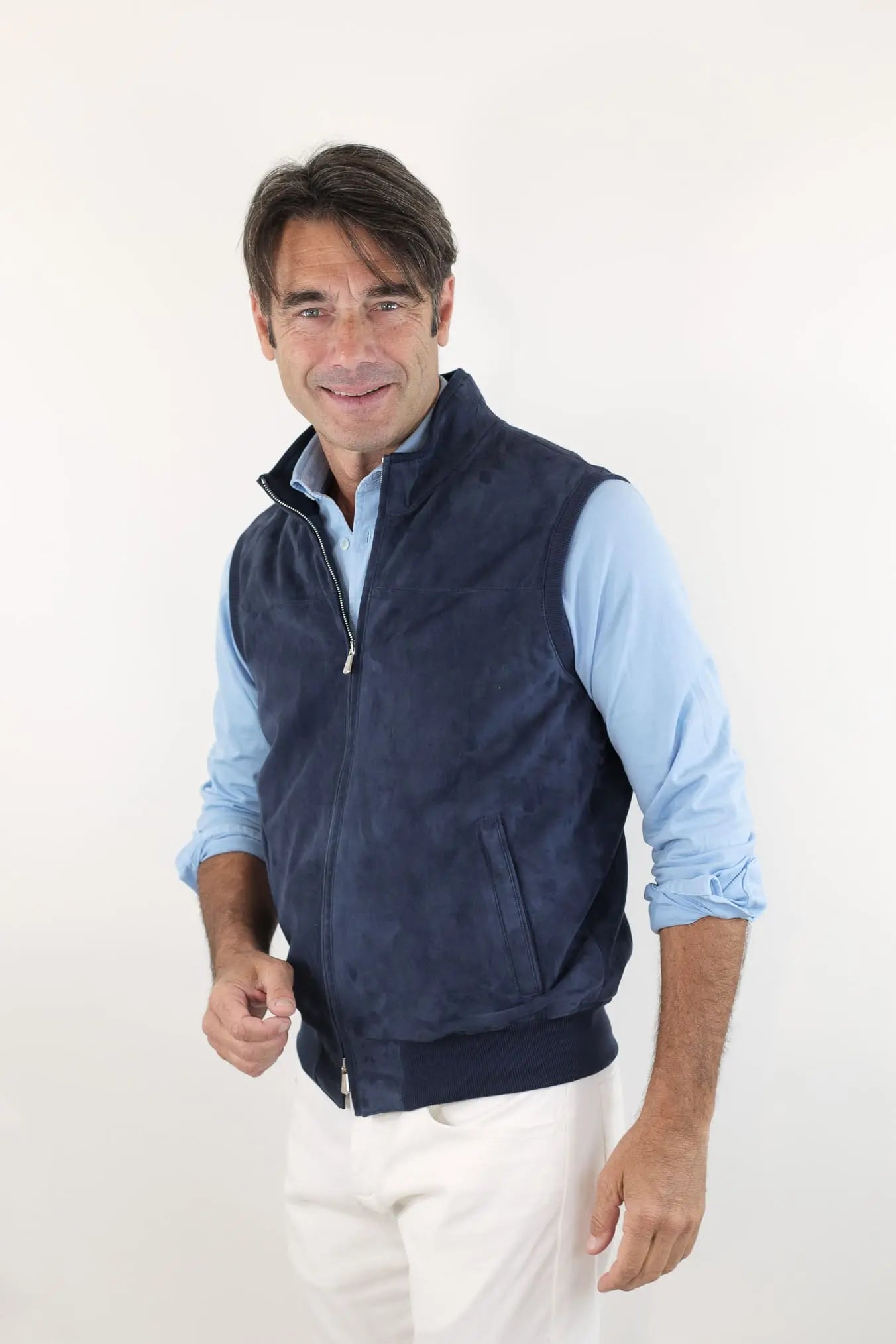 MANDELLI Gilet Suede Celeste Polvere