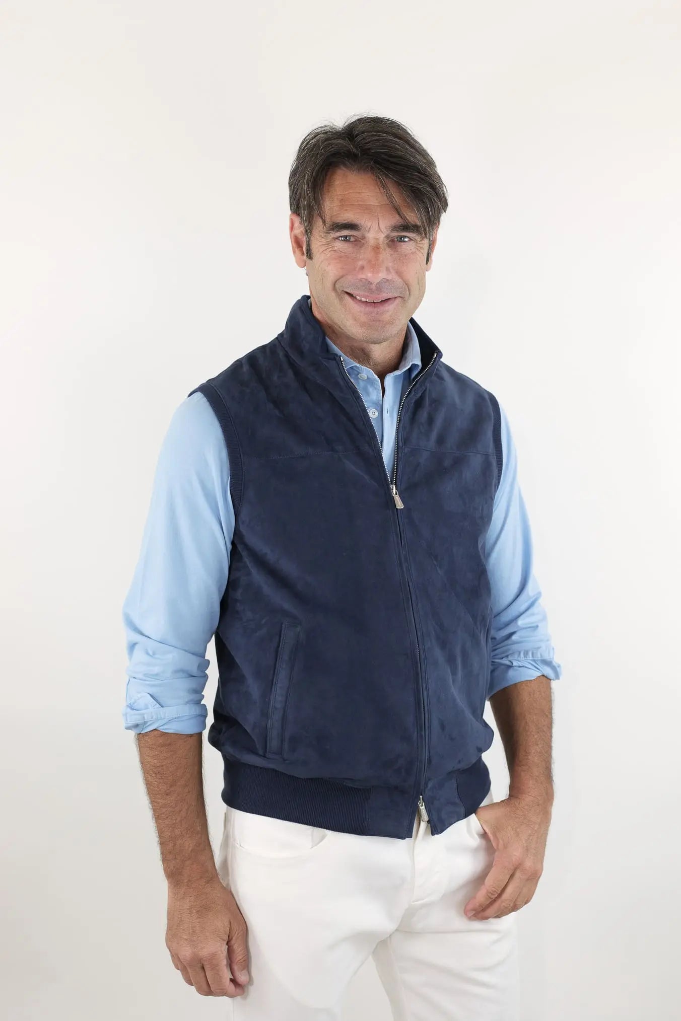 MANDELLI Gilet Suede Celeste Polvere