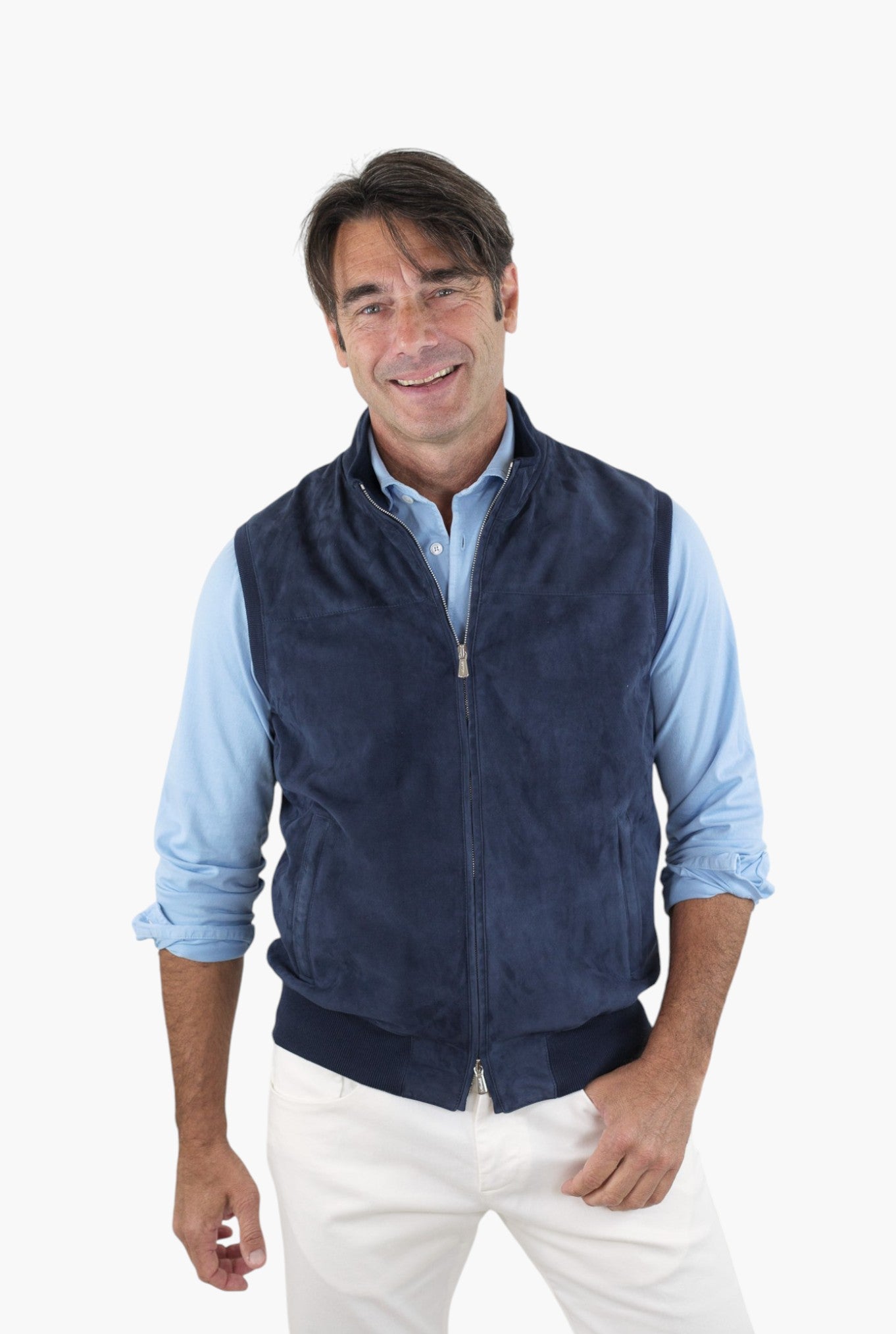 MANDELLI Gilet Suede Celeste Polvere