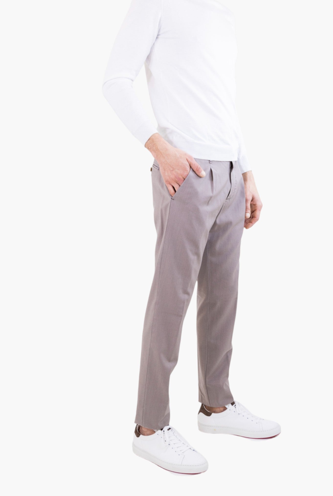 Pantaloni Fresco Lana con Pinces Tortora - Guarino Store