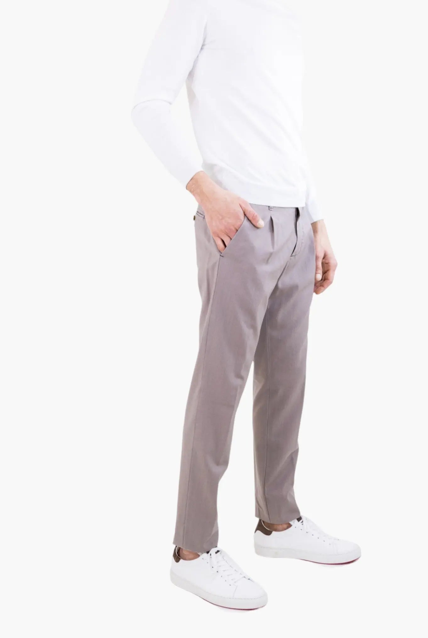 Pantaloni Fresco Lana con Pinces Tortora - Guarino Store