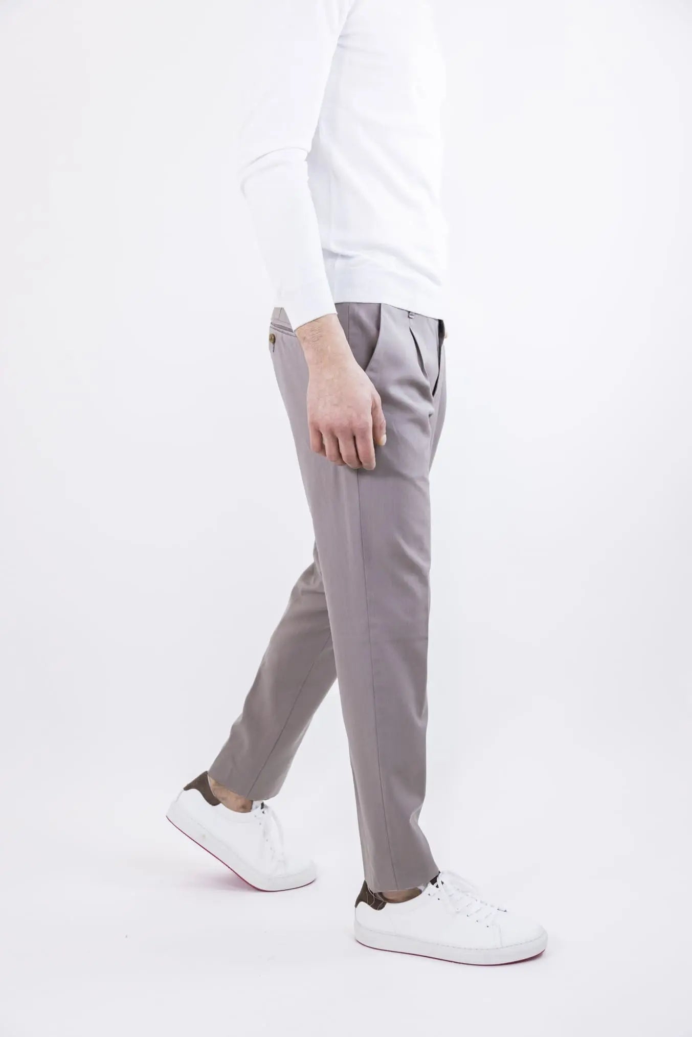 Pantaloni Fresco Lana con Pinces Tortora - Guarino Store