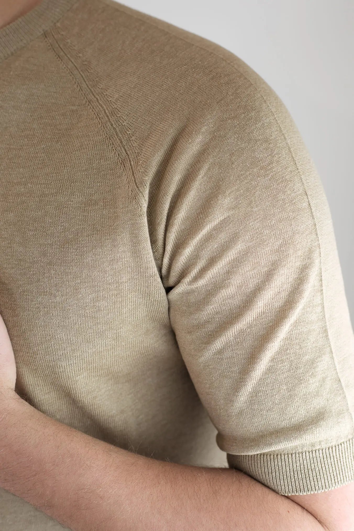 PIACENZA CASHMERE Girocollo Seta Lino Maniche Corte Beige