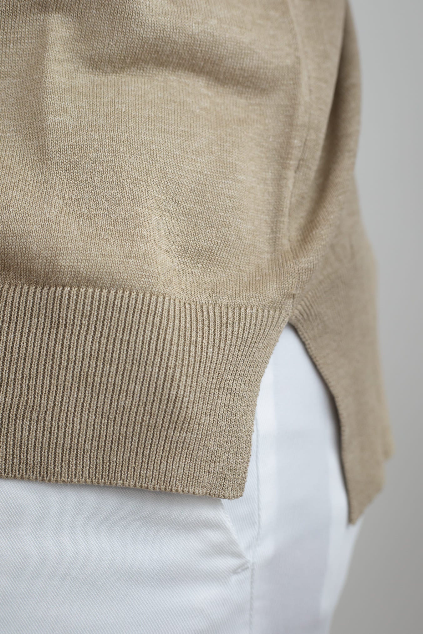 PIACENZA CASHMERE Girocollo Seta Lino Maniche Corte Beige