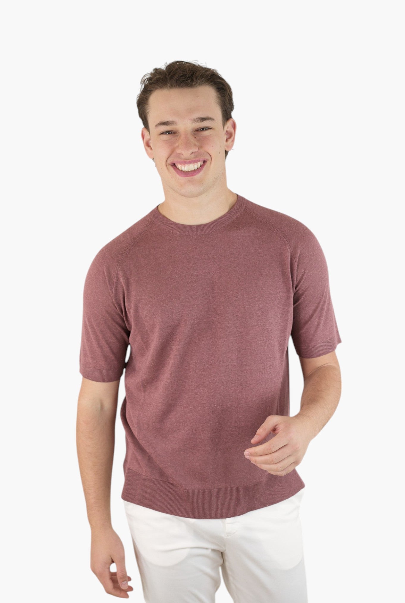 PIACENZA CASHMERE Girocollo Seta Lino Maniche Corte Bordeaux