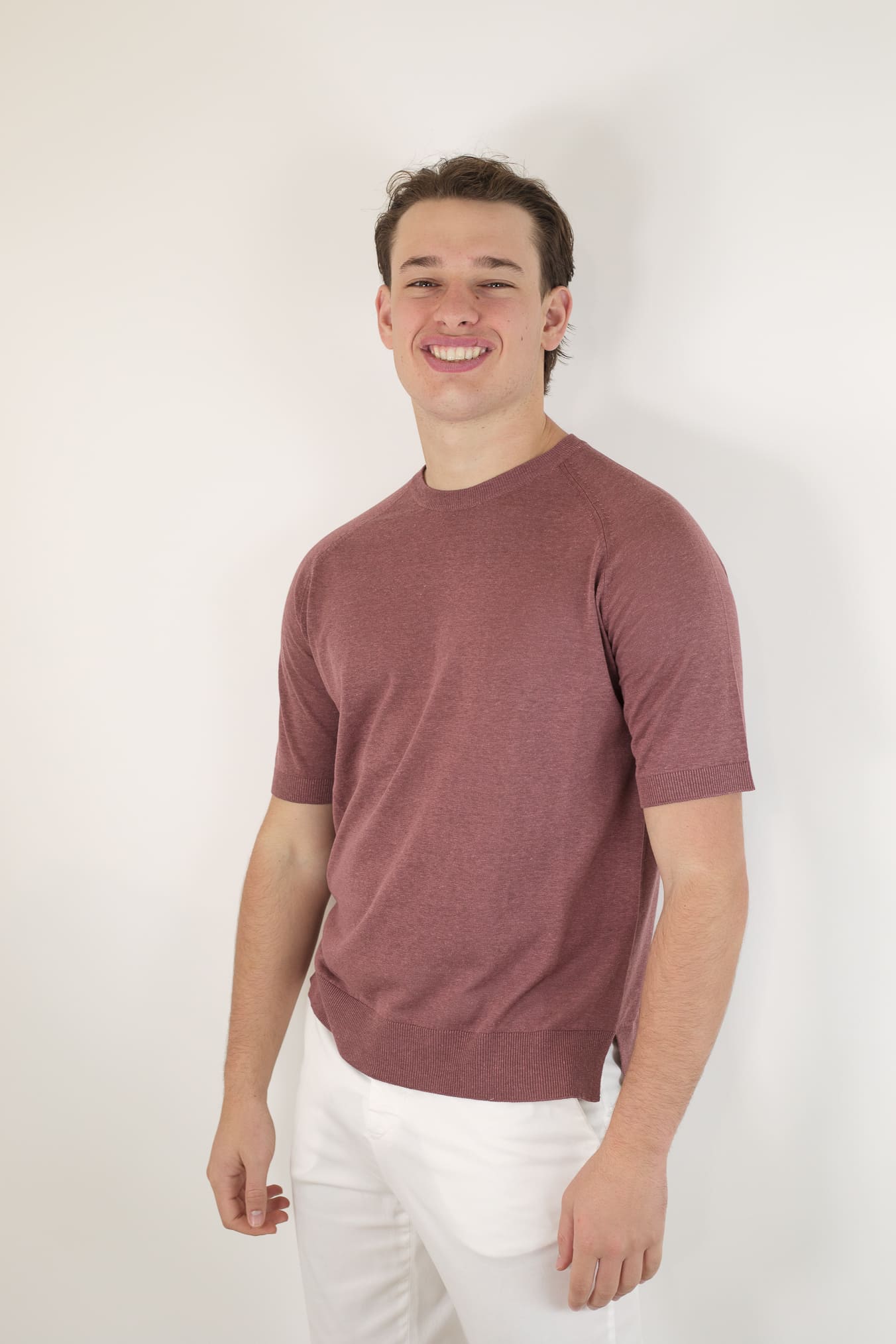 PIACENZA CASHMERE Girocollo Seta Lino Maniche Corte Bordeaux
