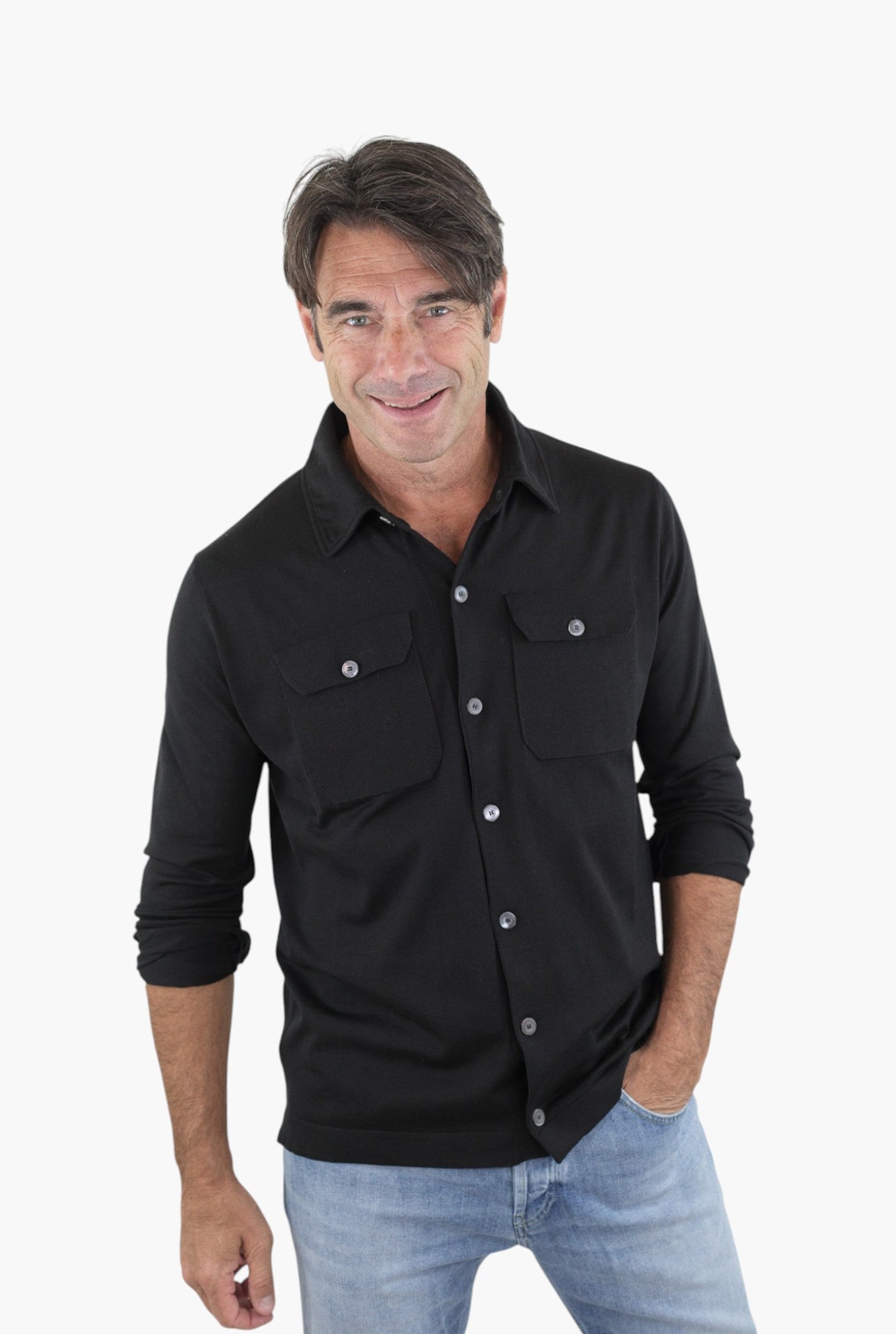 PIACENZA Camicia Jersey Seta Cotone Nero