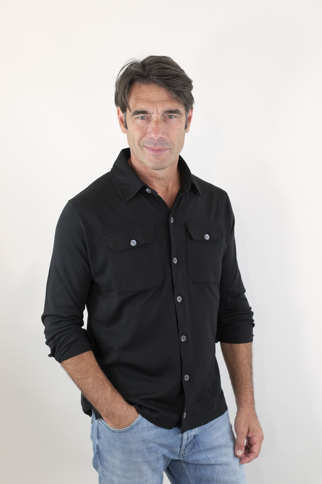 PIACENZA Camicia Jersey Seta Cotone Nero