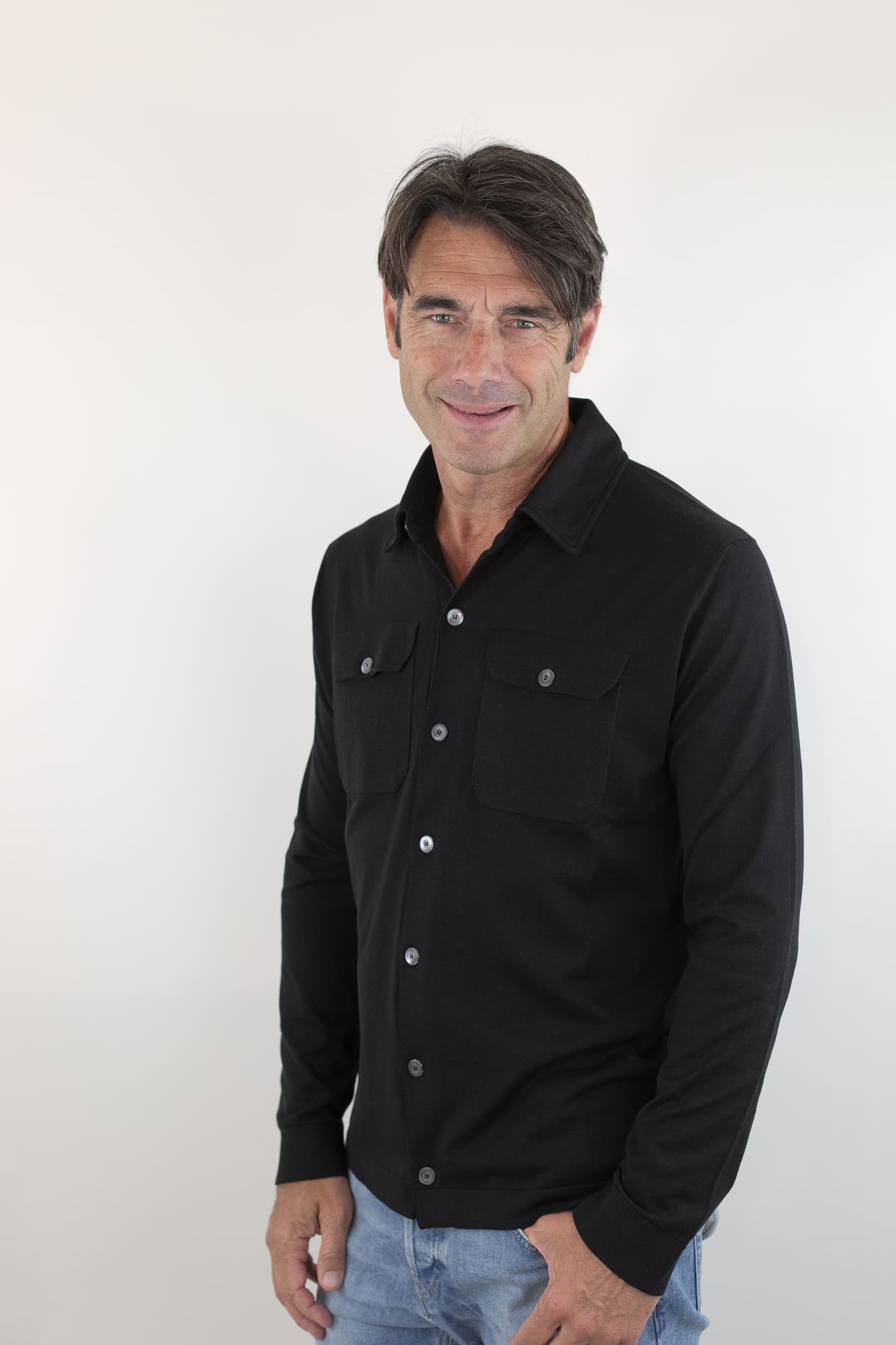 PIACENZA Camicia Jersey Seta Cotone Nero