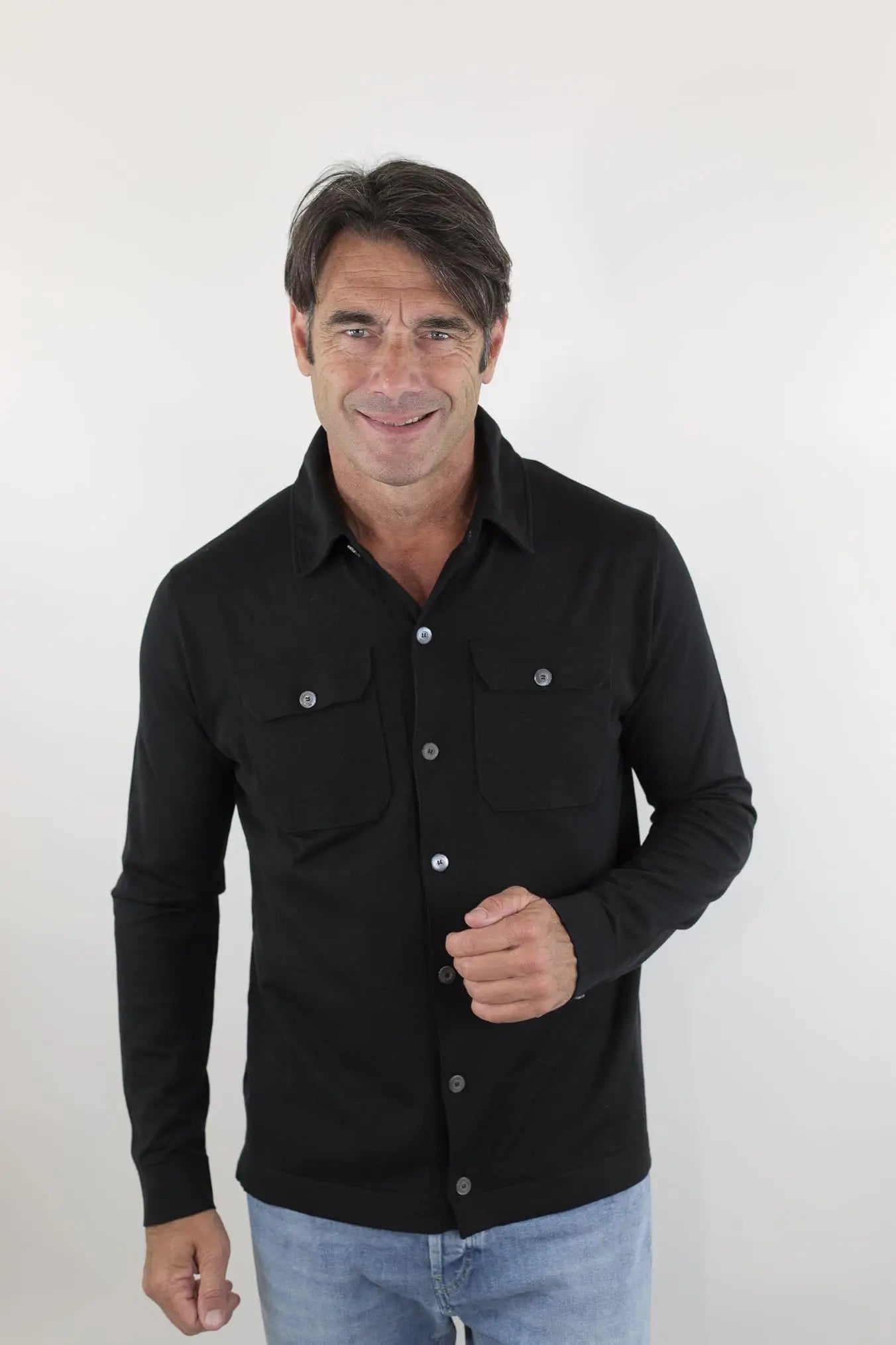PIACENZA Camicia Jersey Seta Cotone Nero
