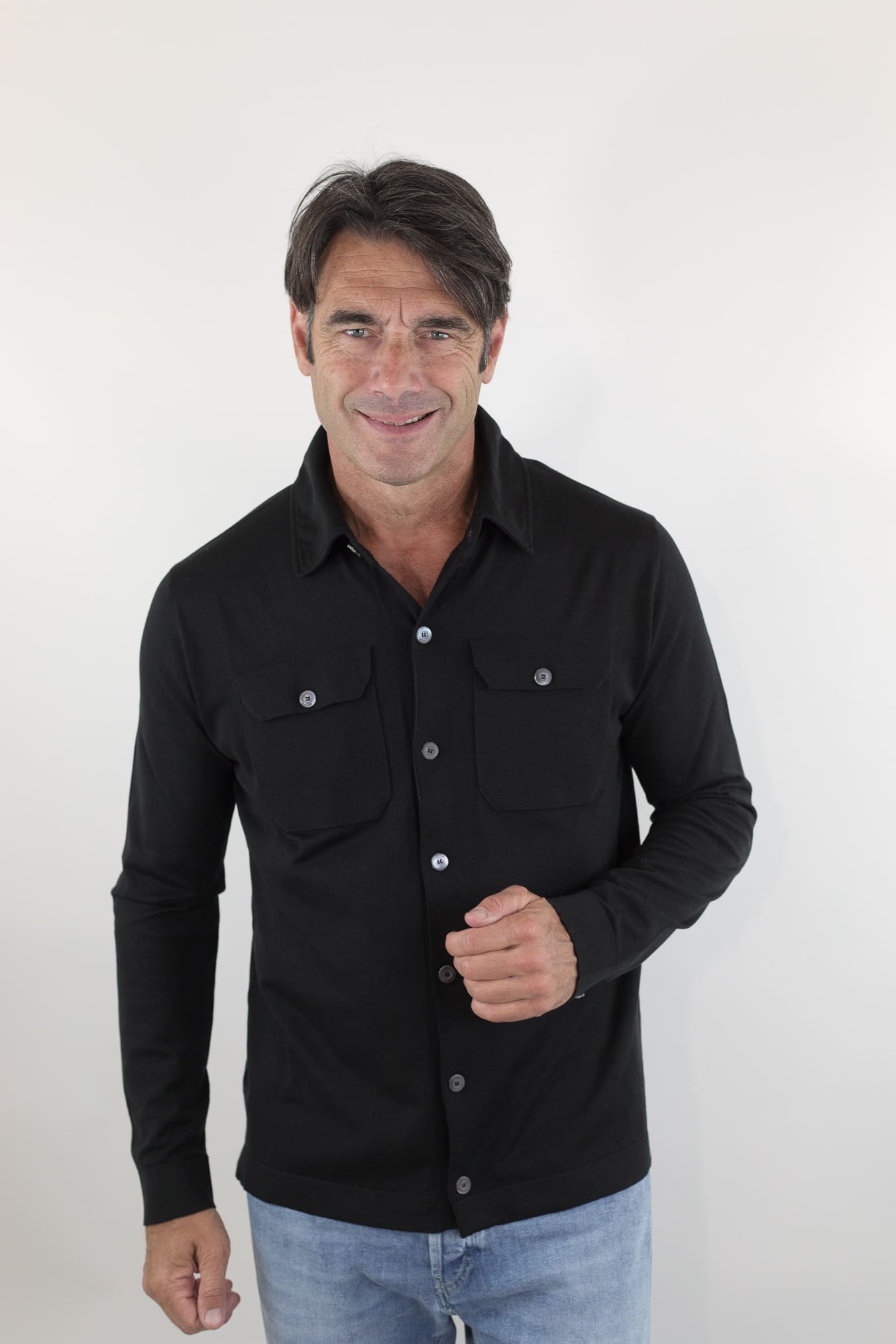 PIACENZA Camicia Jersey Seta Cotone Nero