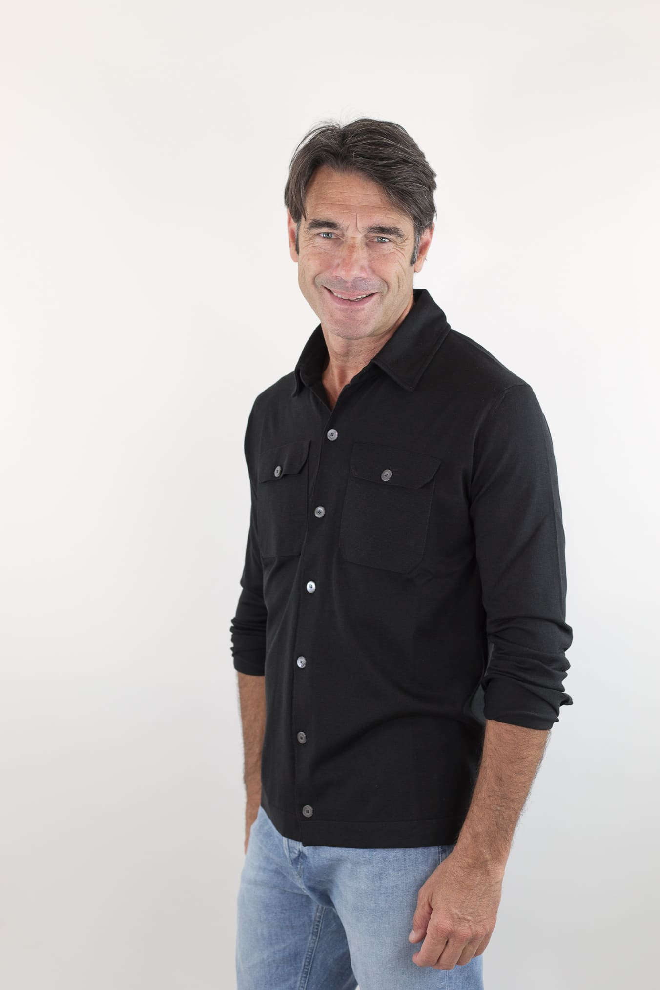 PIACENZA Camicia Jersey Seta Cotone Nero