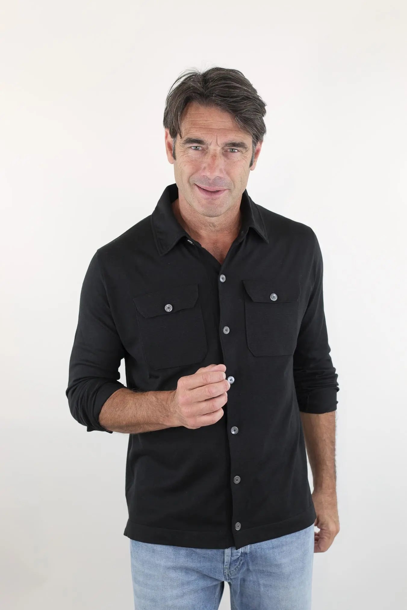 PIACENZA Camicia Jersey Seta Cotone Nero