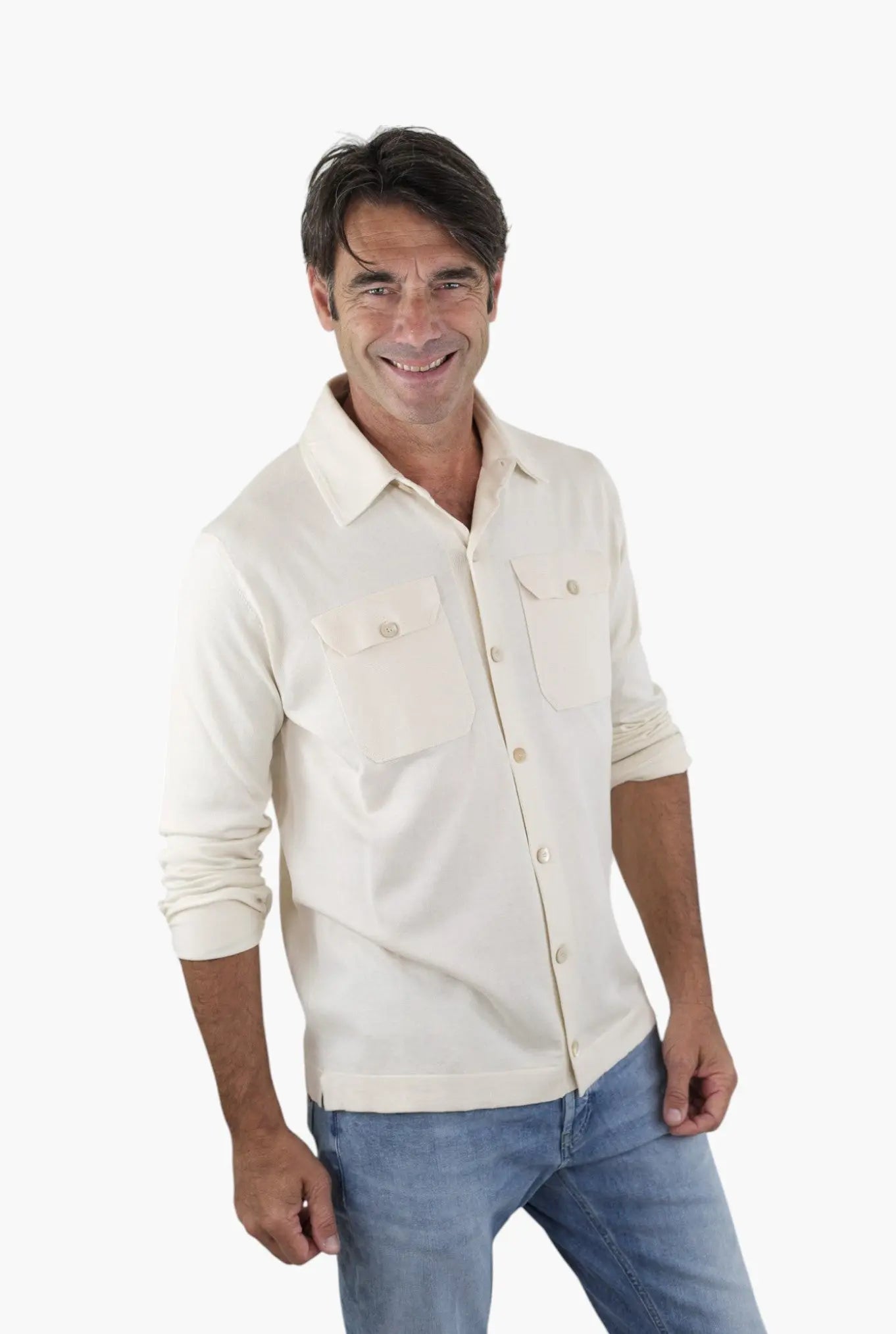 PIACENZA Camicia Jersey Seta Cotone Burro