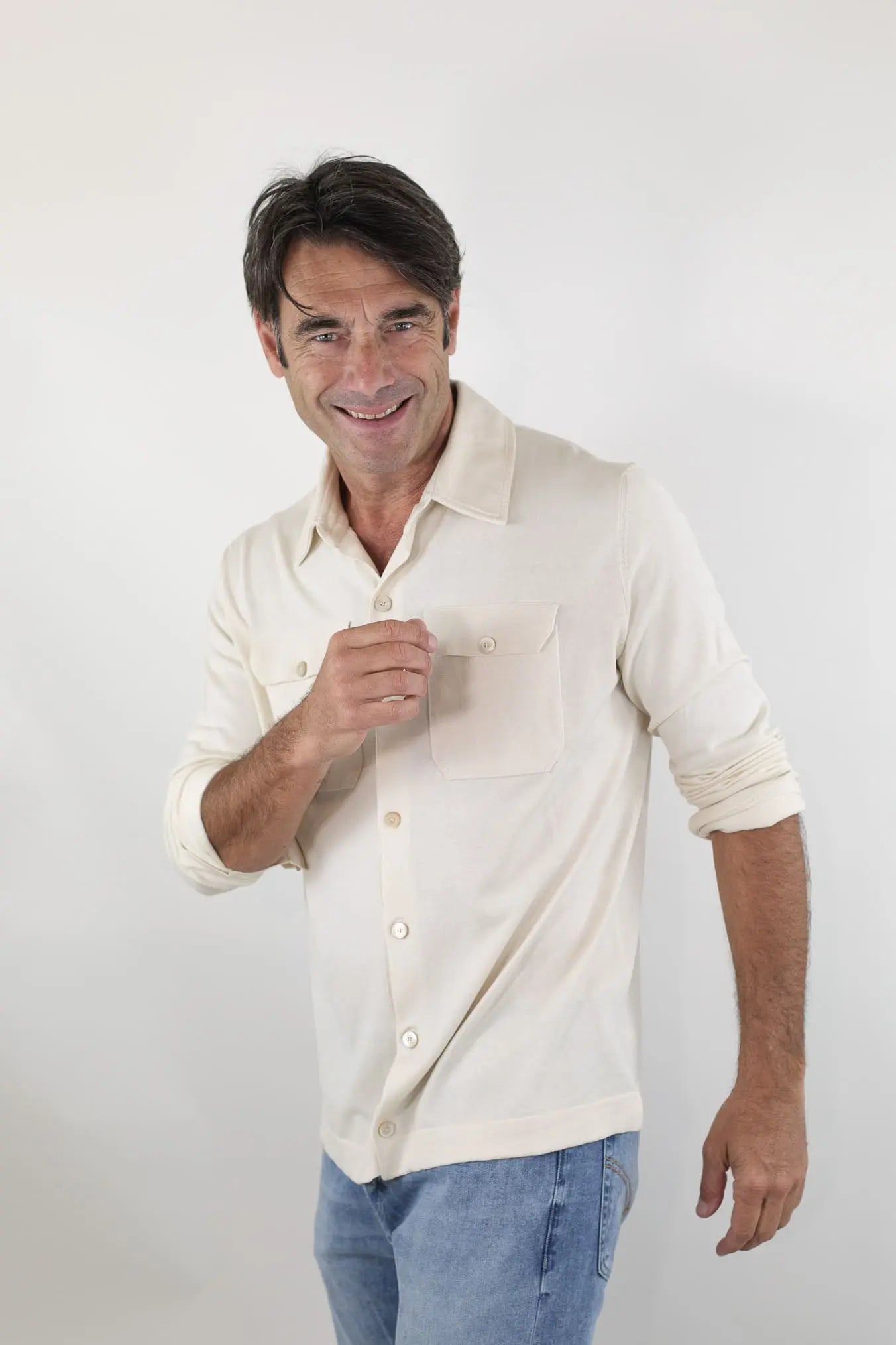PIACENZA Camicia Jersey Seta Cotone Burro