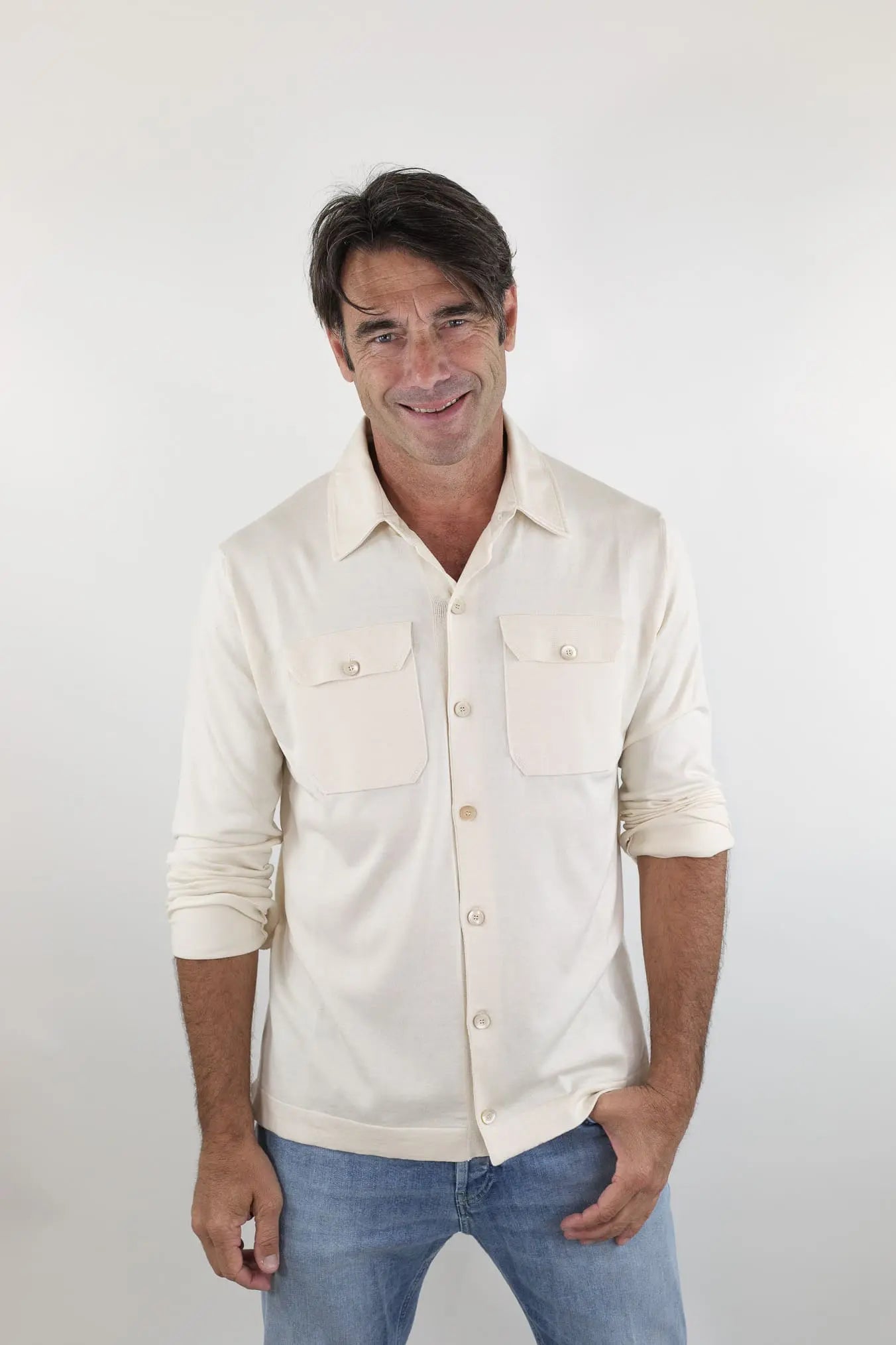 PIACENZA Camicia Jersey Seta Cotone Burro