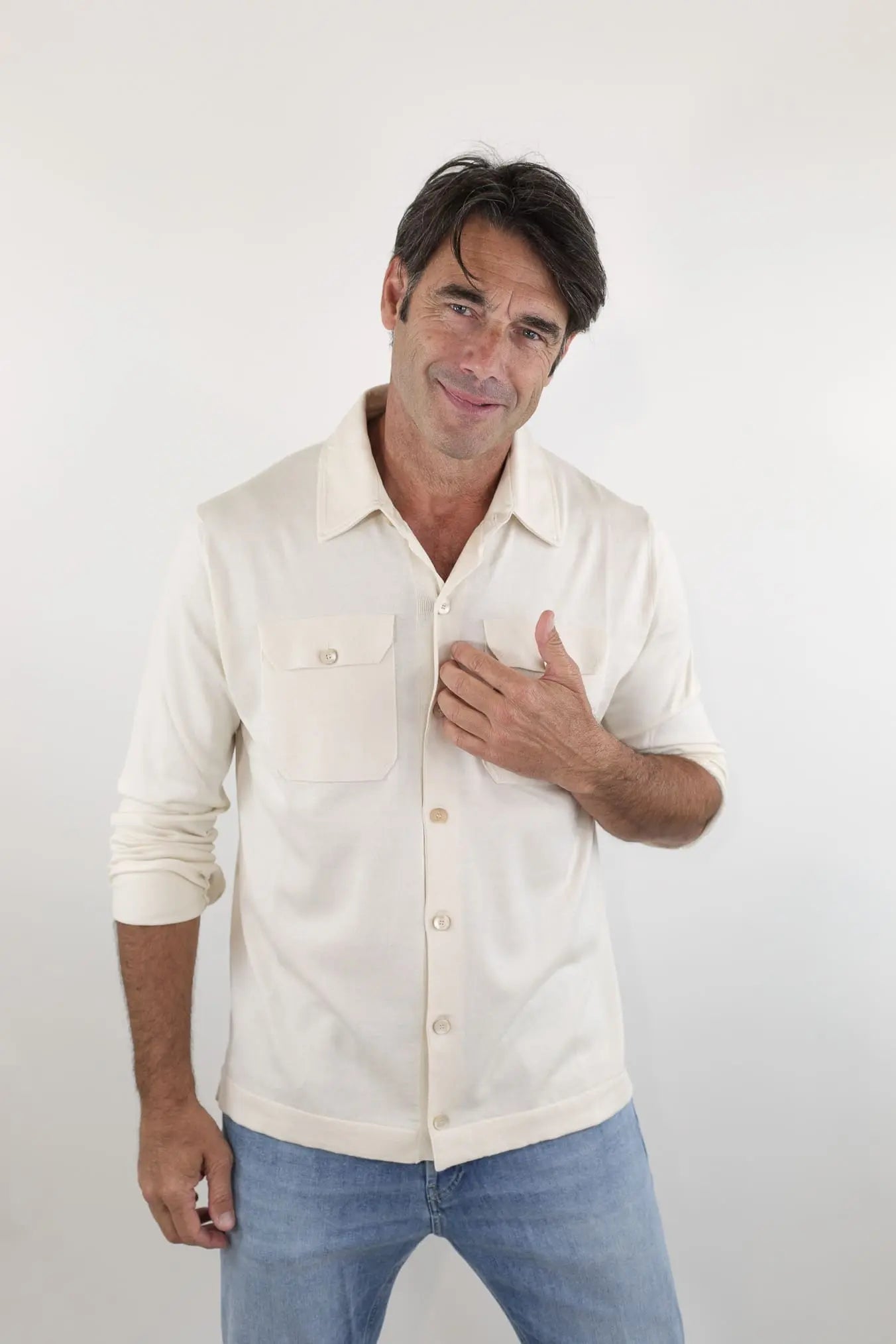 PIACENZA Camicia Jersey Seta Cotone Burro