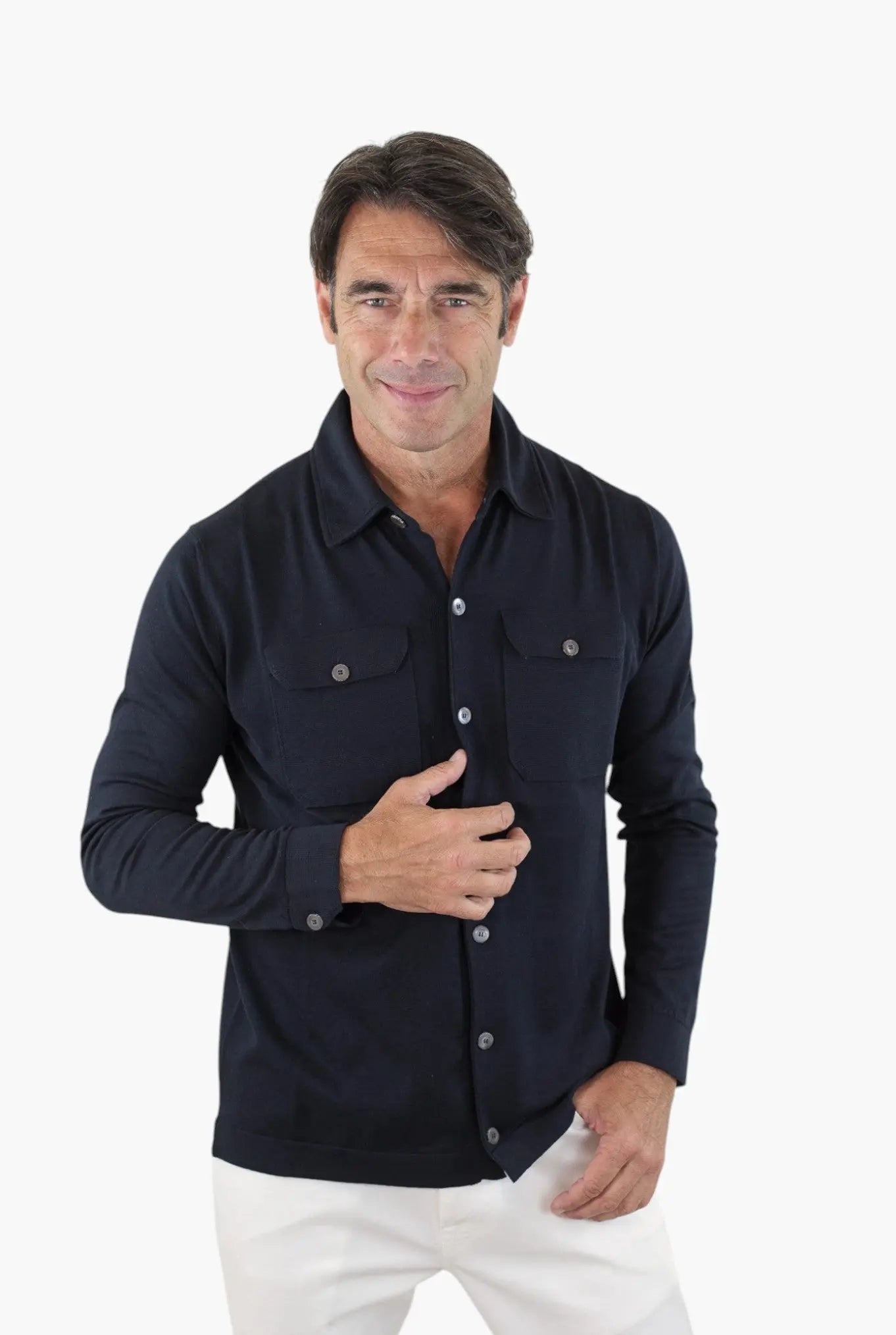 PIACENZA Camicia Jersey Seta Cotone Blu